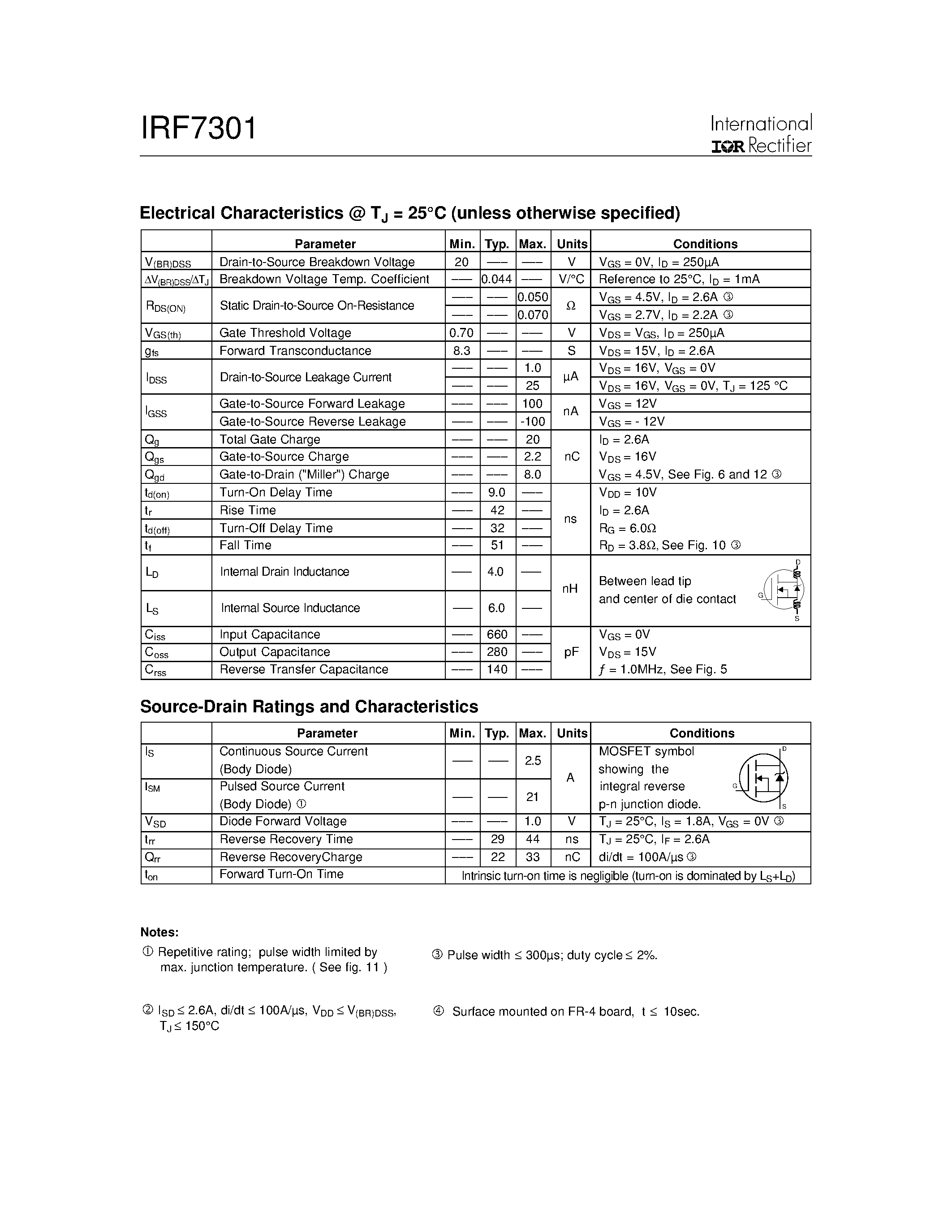 Datasheet IRF7301 - Power MOSFET(Vdss=20V/ Rds(on)=0.050ohm) page 2