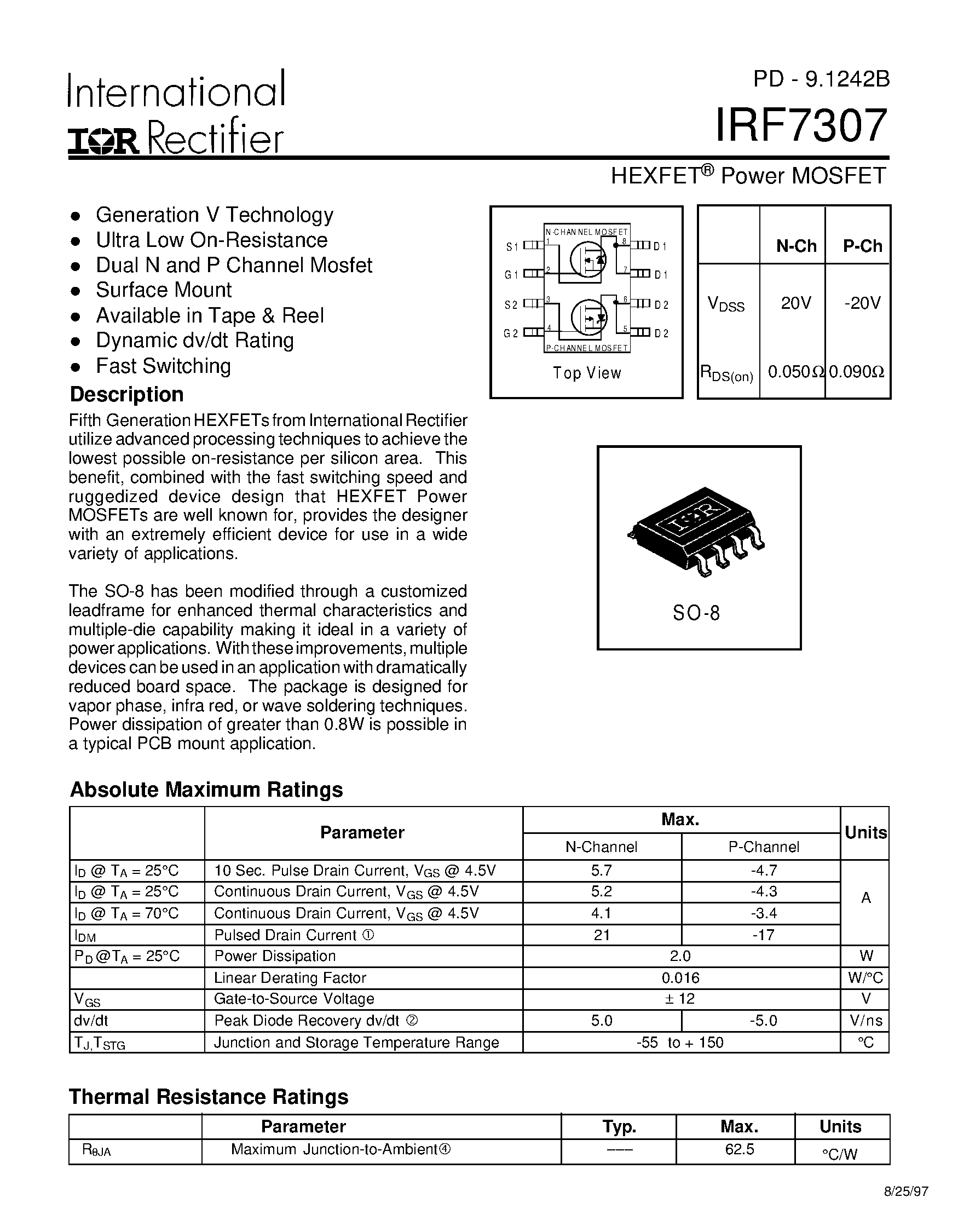 Datasheet IRF7307 page 1 Datasheet IRF7307 - Power MOSFET page 1