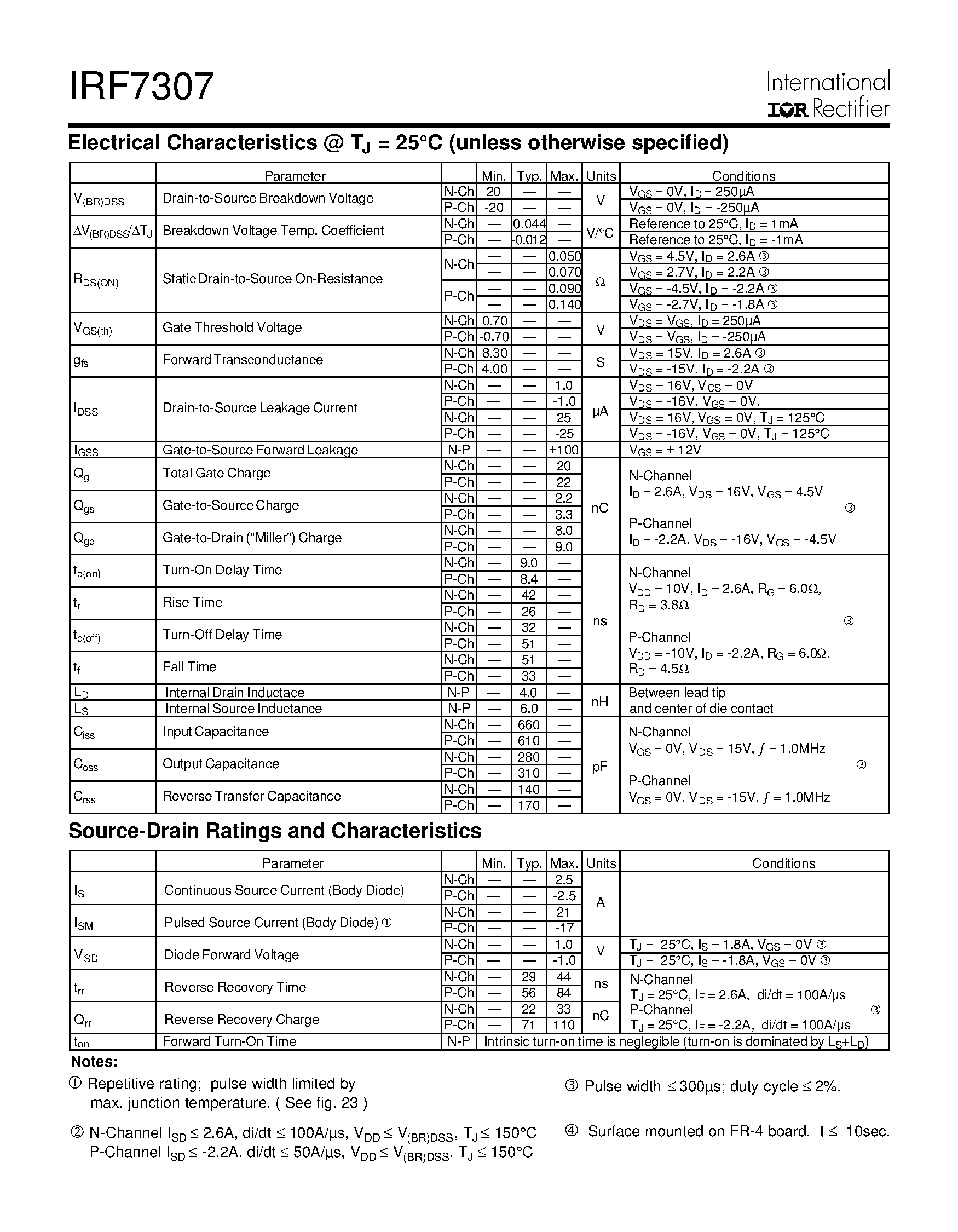 Datasheet IRF7307 page 2 Datasheet IRF7307 - Power MOSFET page 2