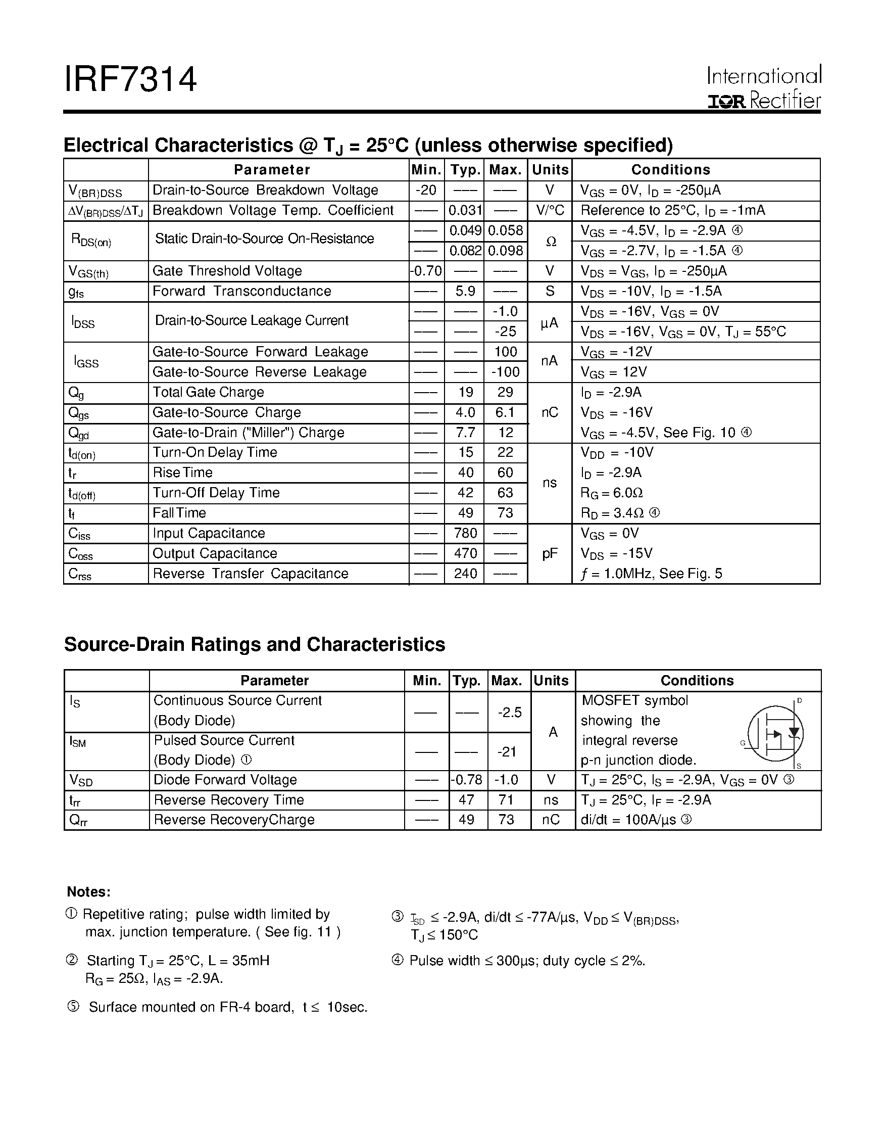 Datasheet IRF7314 - HEXFET Power MOSFET page 2