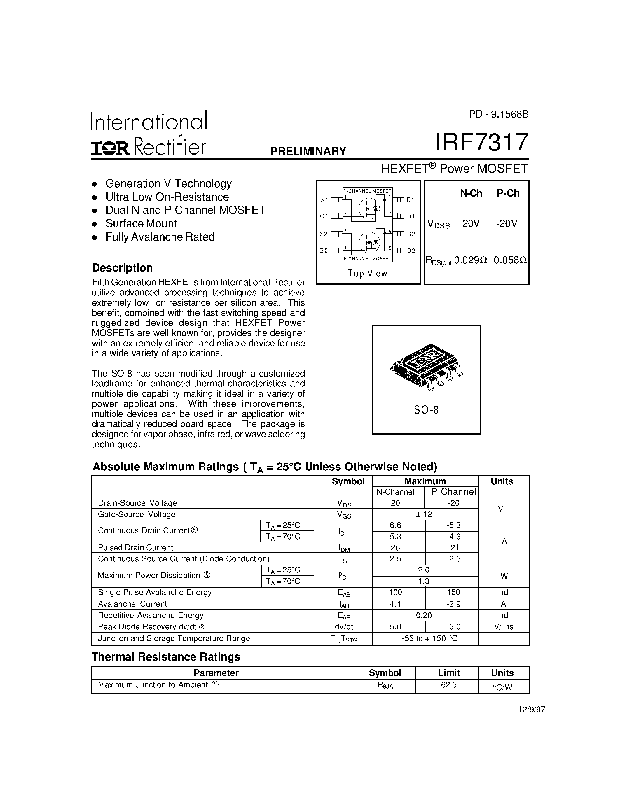 Datasheet IRF7317 - HEXFET Power MOSFET page 1