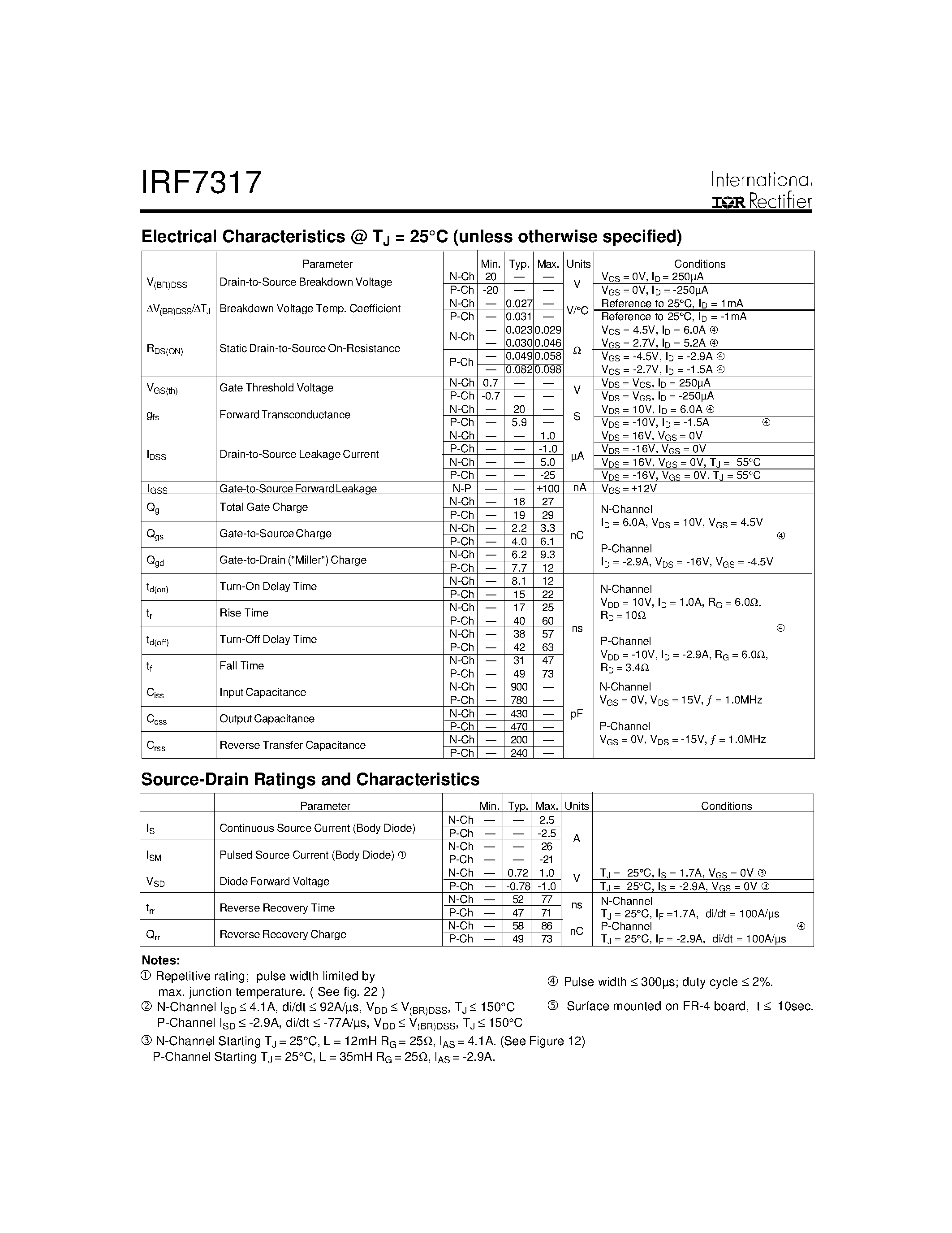 Datasheet IRF7317 - HEXFET Power MOSFET page 2