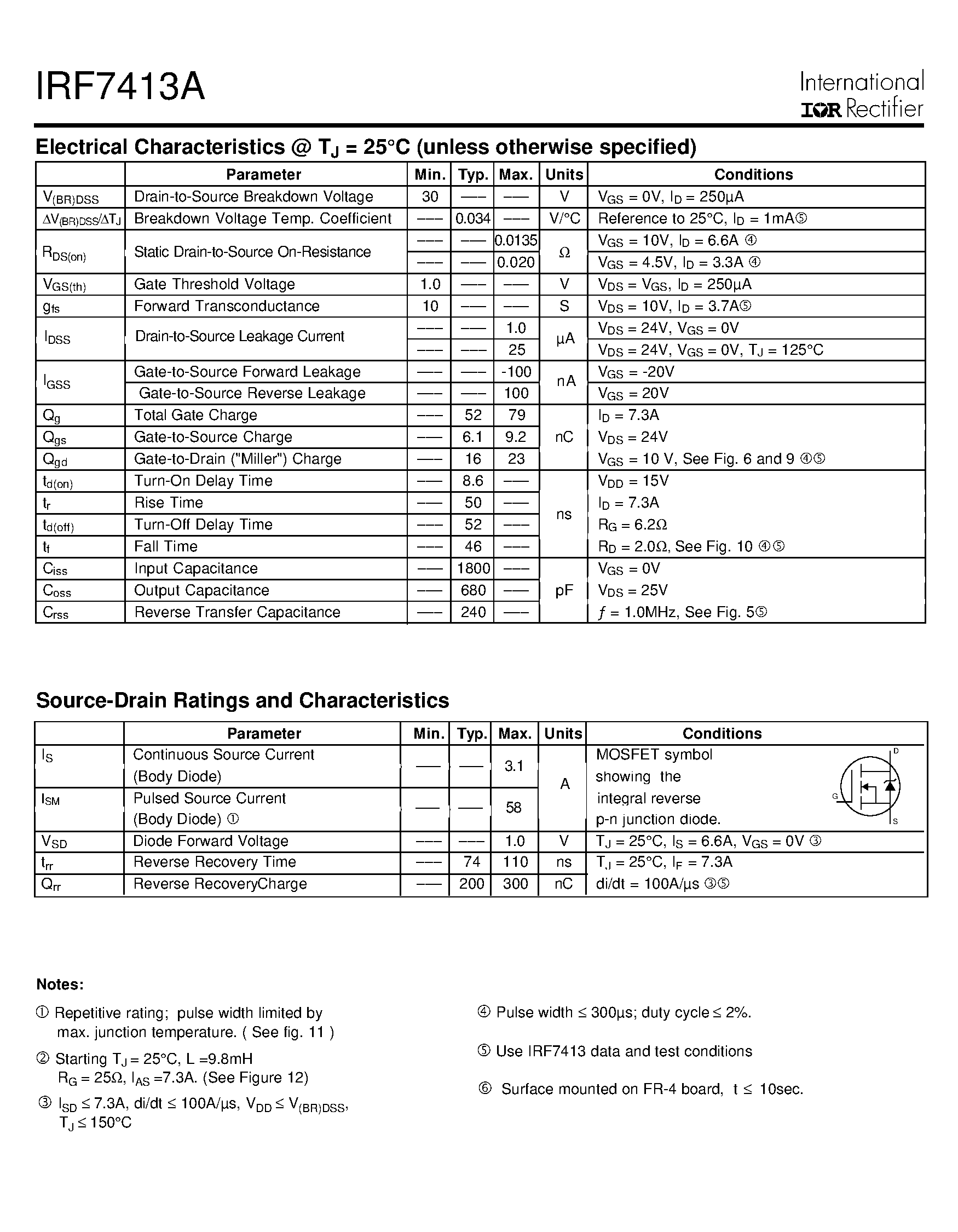 Datasheet IRF7413A - Power MOSFET(Vdss=30V/ Rds(on)=0.0135ohm) page 2