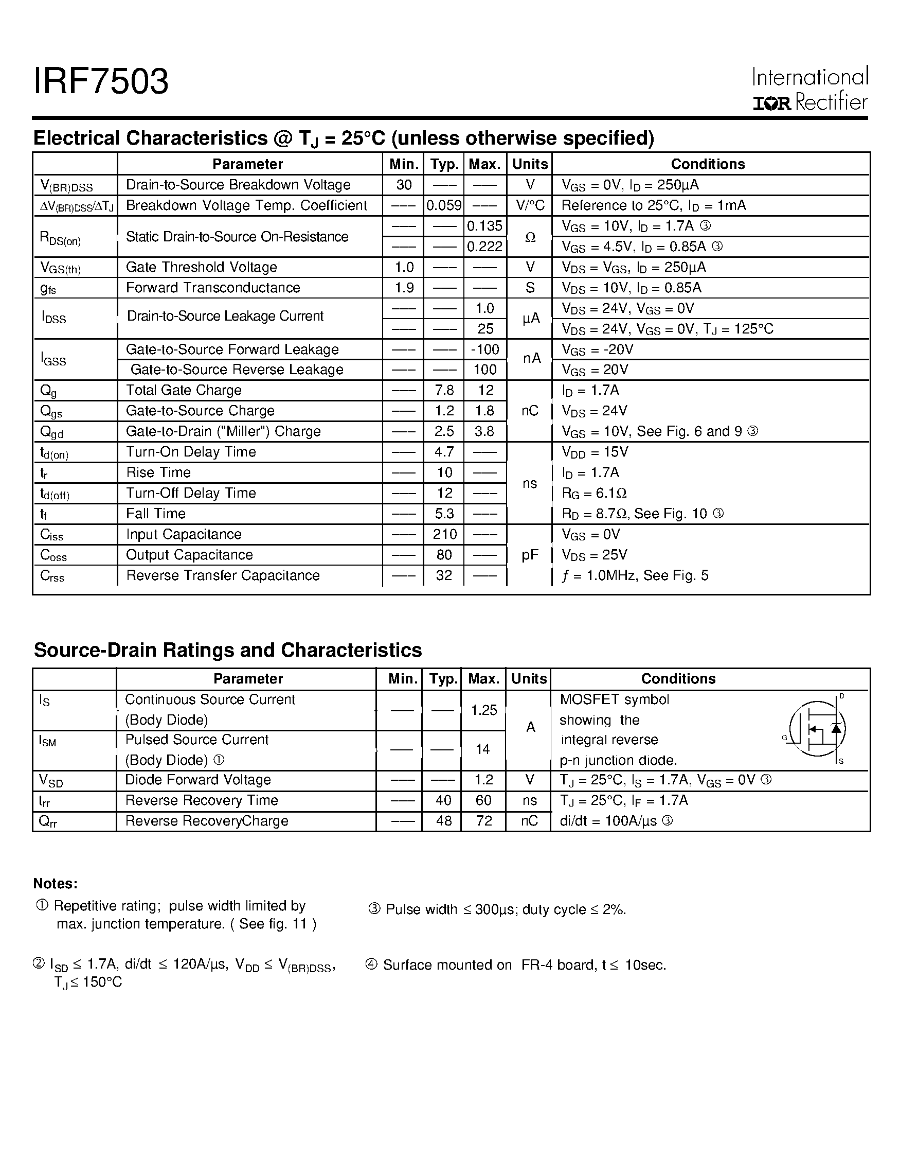 Datasheet IRF7503 - Power MOSFET(Vdss=30V/ Rds(on)=0.135ohm) page 2