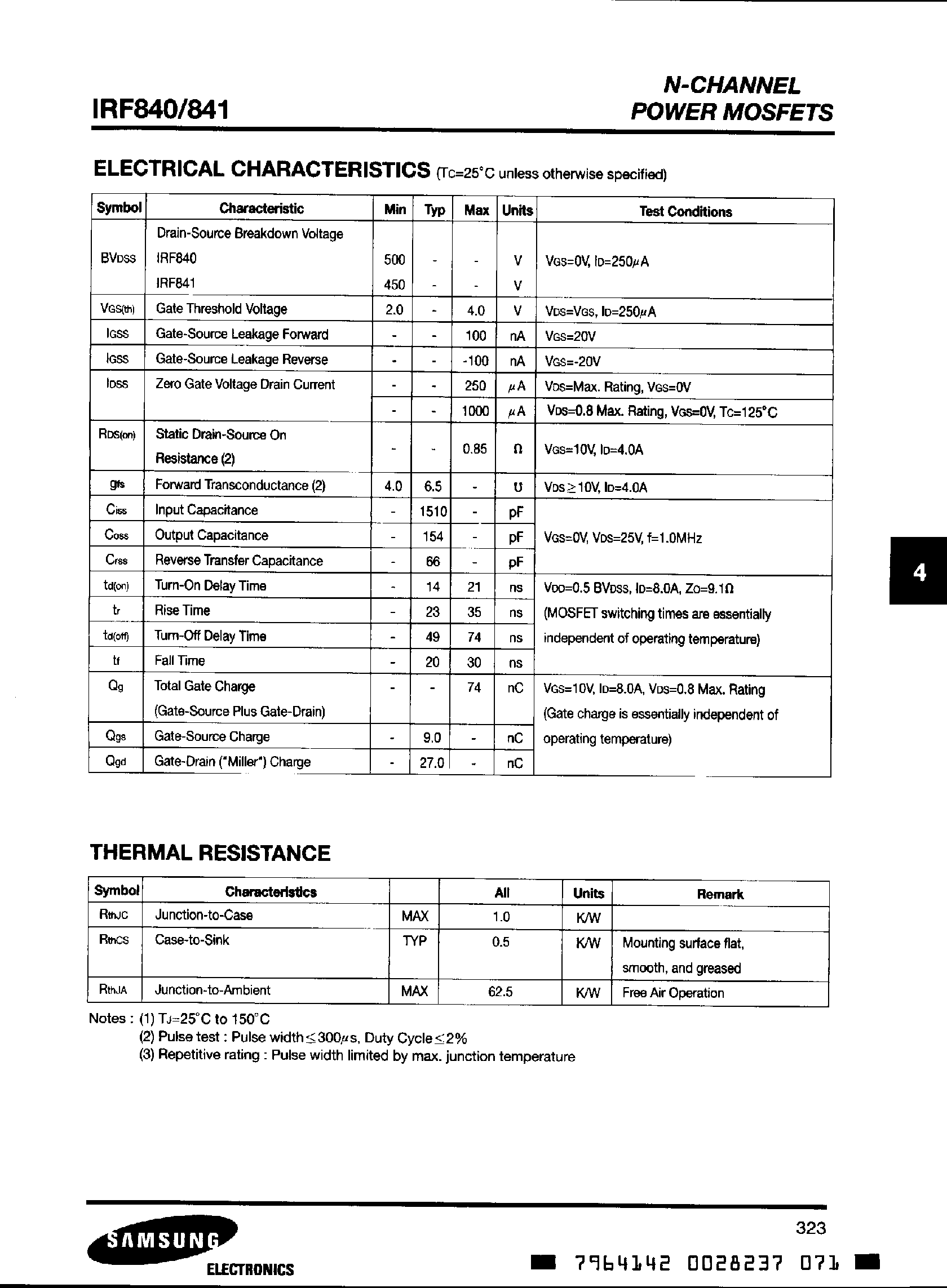 Datasheet IRF840 - N-CHANNEL POWER MOSFETS page 2