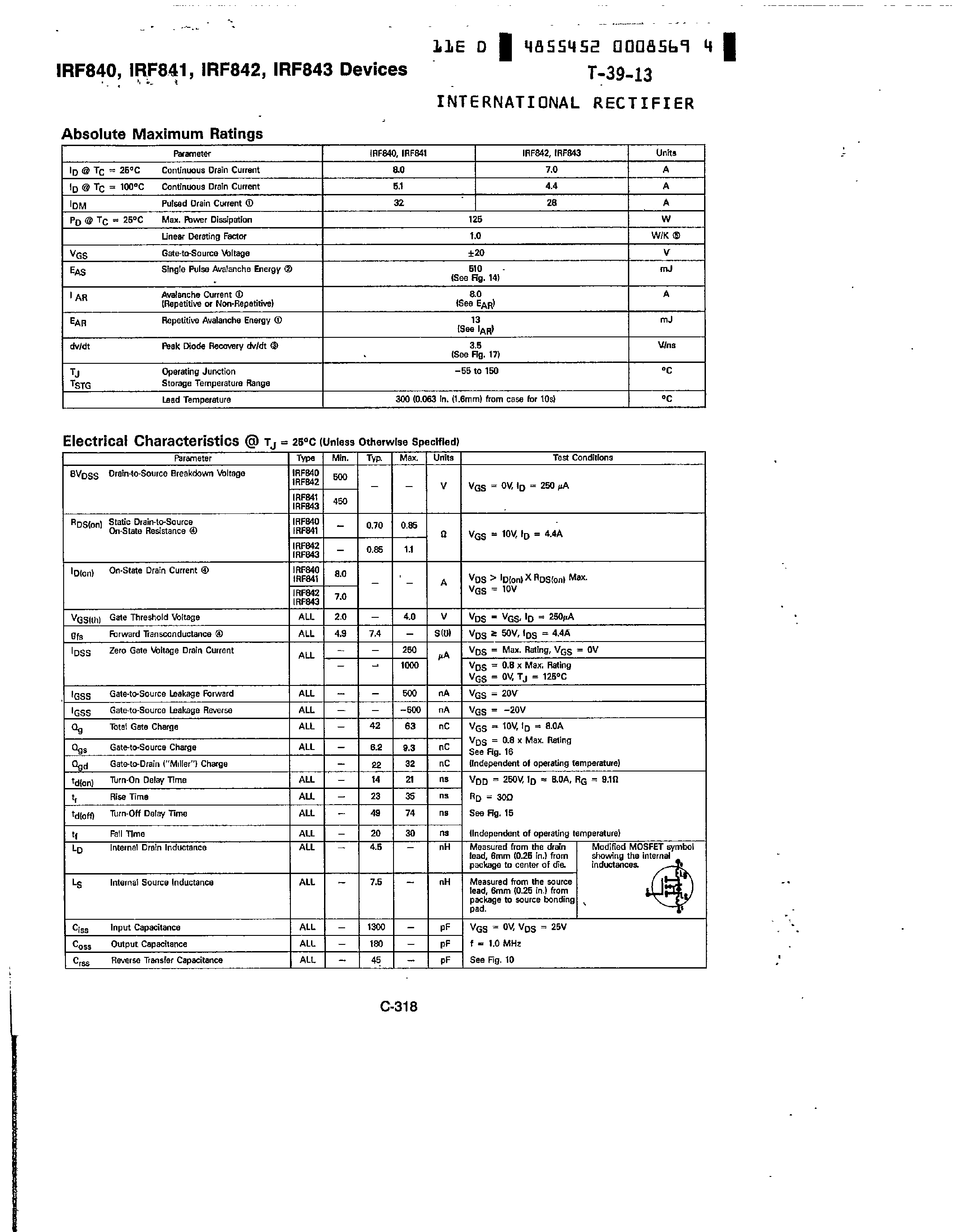 Datasheet IRF8401111 - TRANSISTORS N-CHANNEL page 2