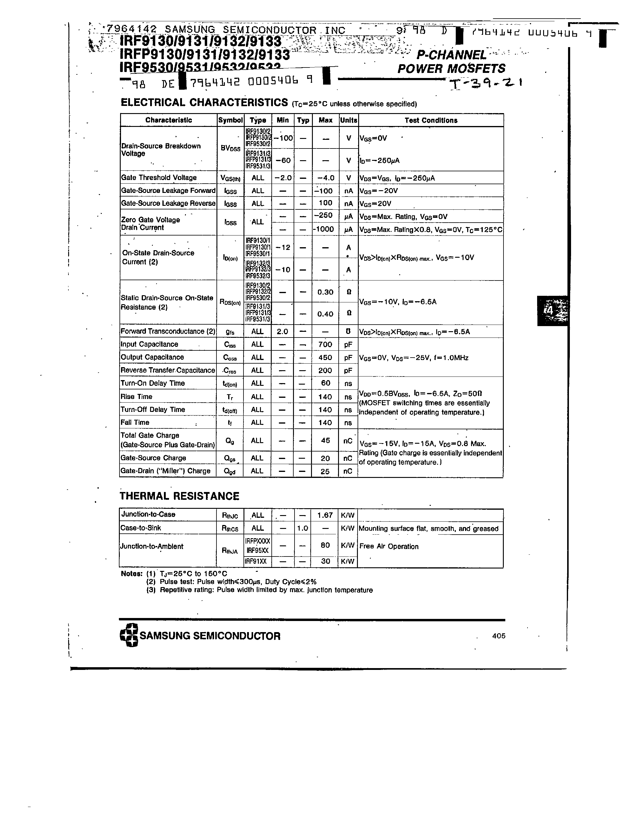 Datasheet IRF9132 page 2 Datasheet IRF9132 - P-CHANNEL POWER MOSFETS page 2