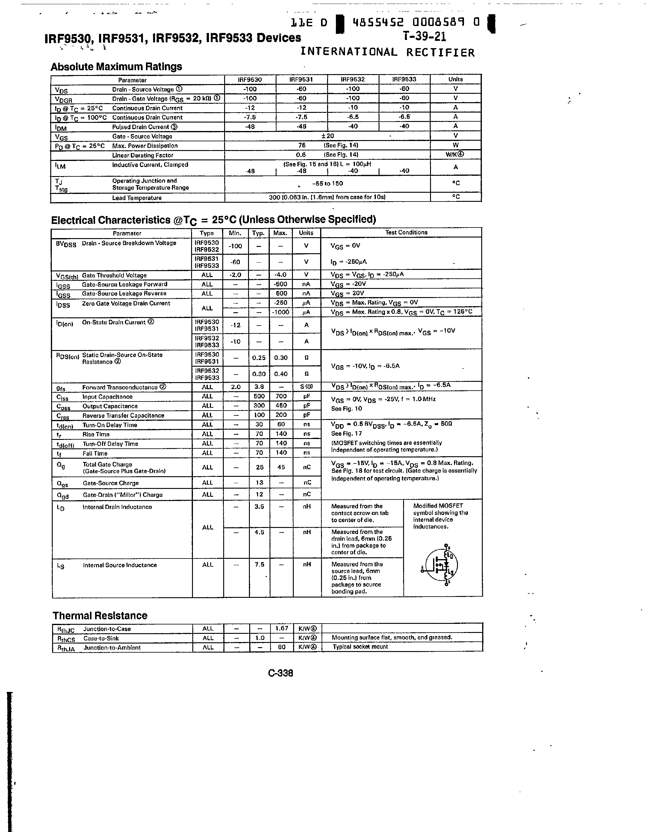 Datasheet IRF9532 - TRANSISTORS page 2