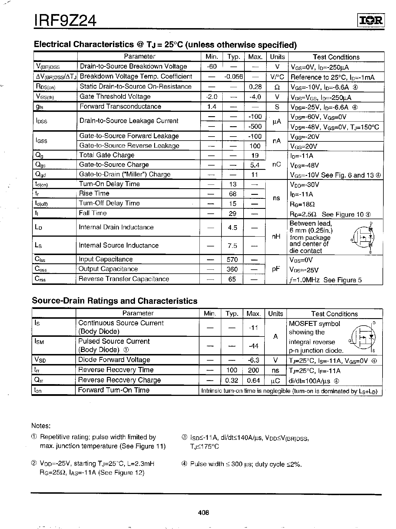 Datasheet IRF9Z24 - POWER MOSFET page 2