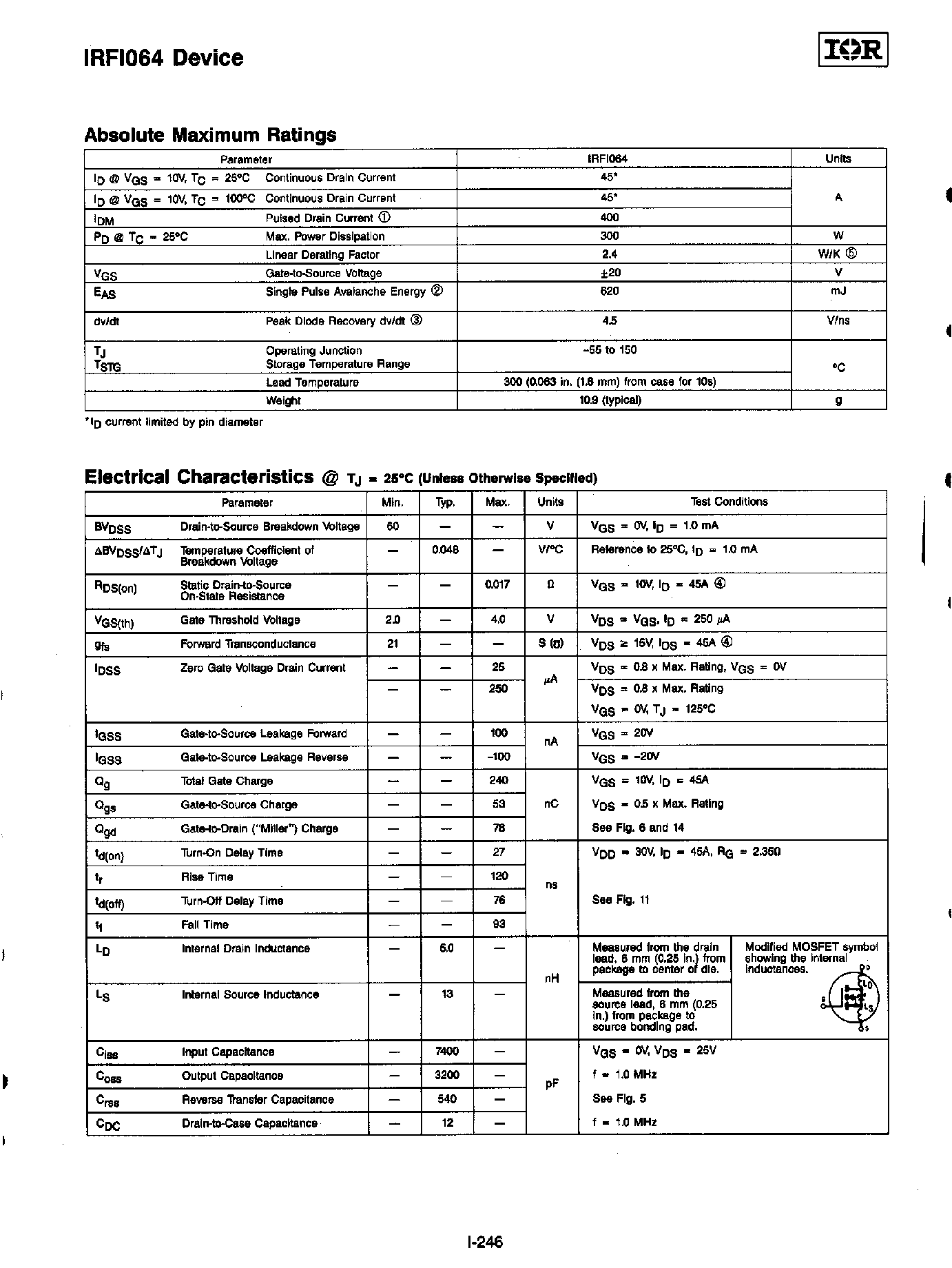 Datasheet IRFI064 - TRANSISTOR N-CHANNEL(Vdss=60V/ Rds(on)=0.017ohm/ Id=45A*) page 2