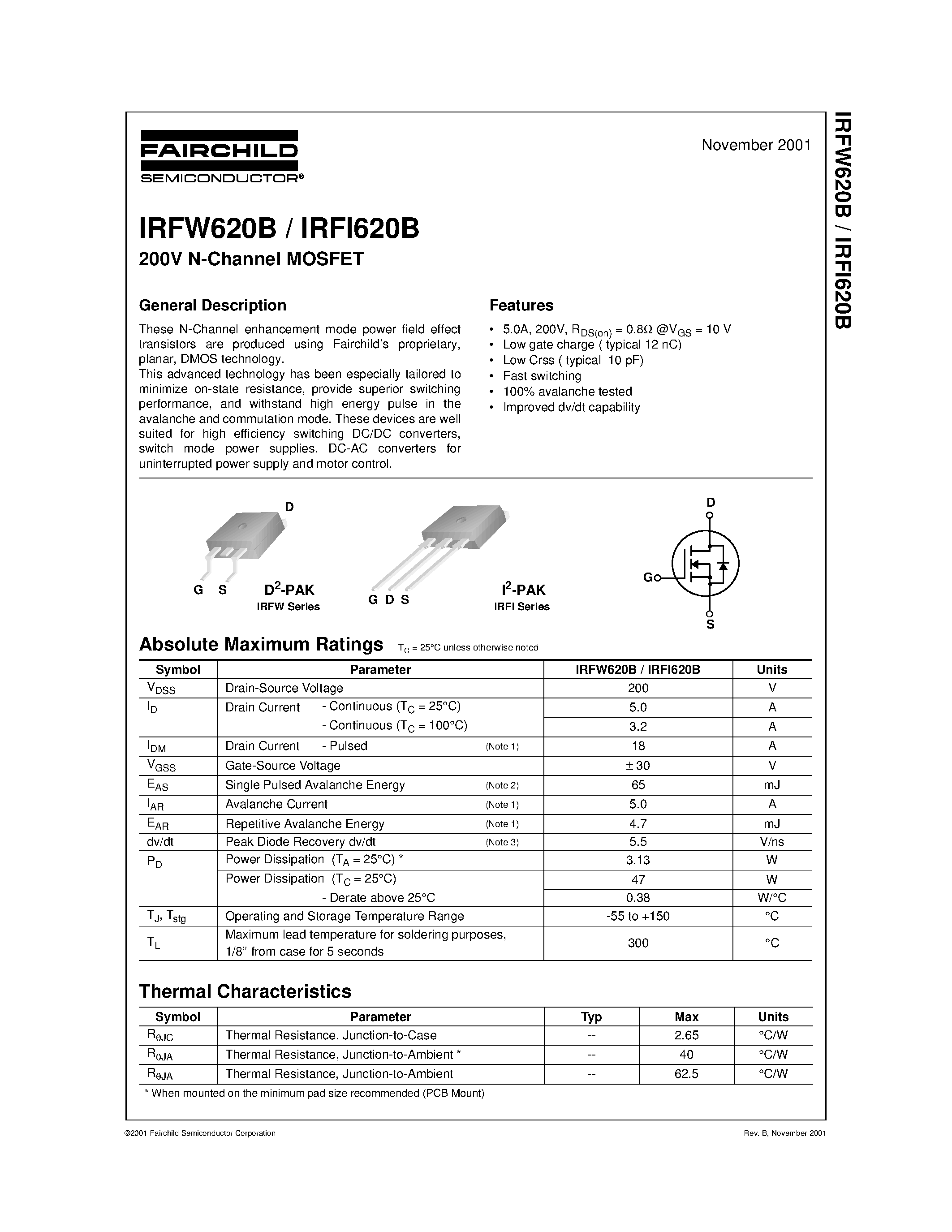 Datasheet IRFI620B - 200V N-Channel MOSFET page 1