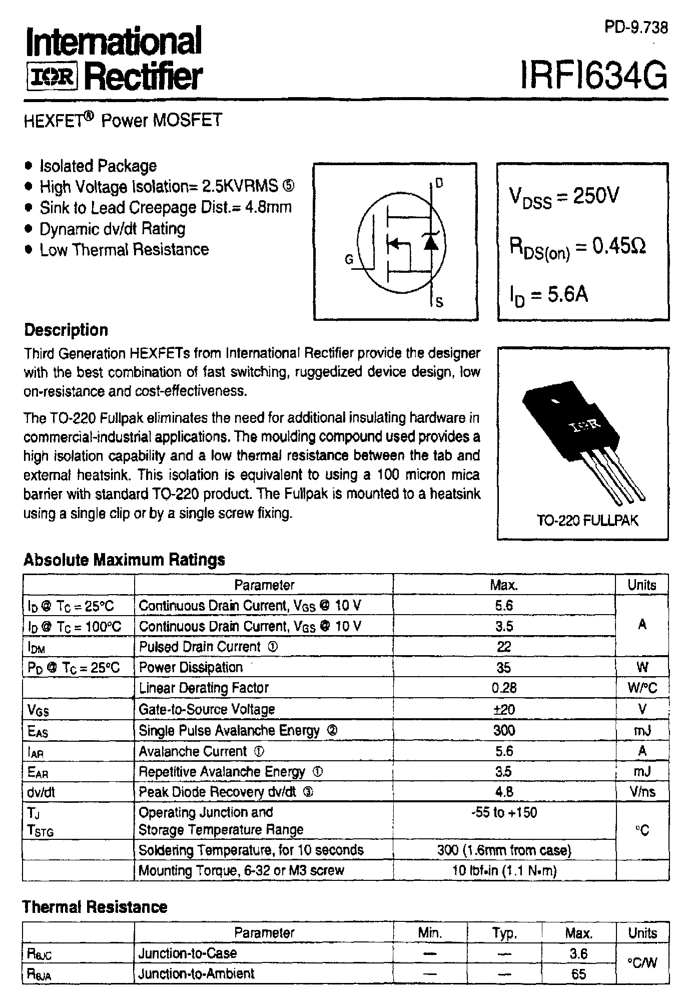Datasheet IRFI634G - POWER MOSFET page 1