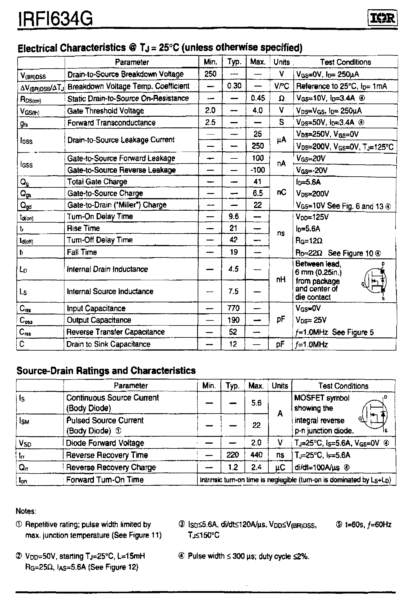 Datasheet IRFI634G - POWER MOSFET page 2