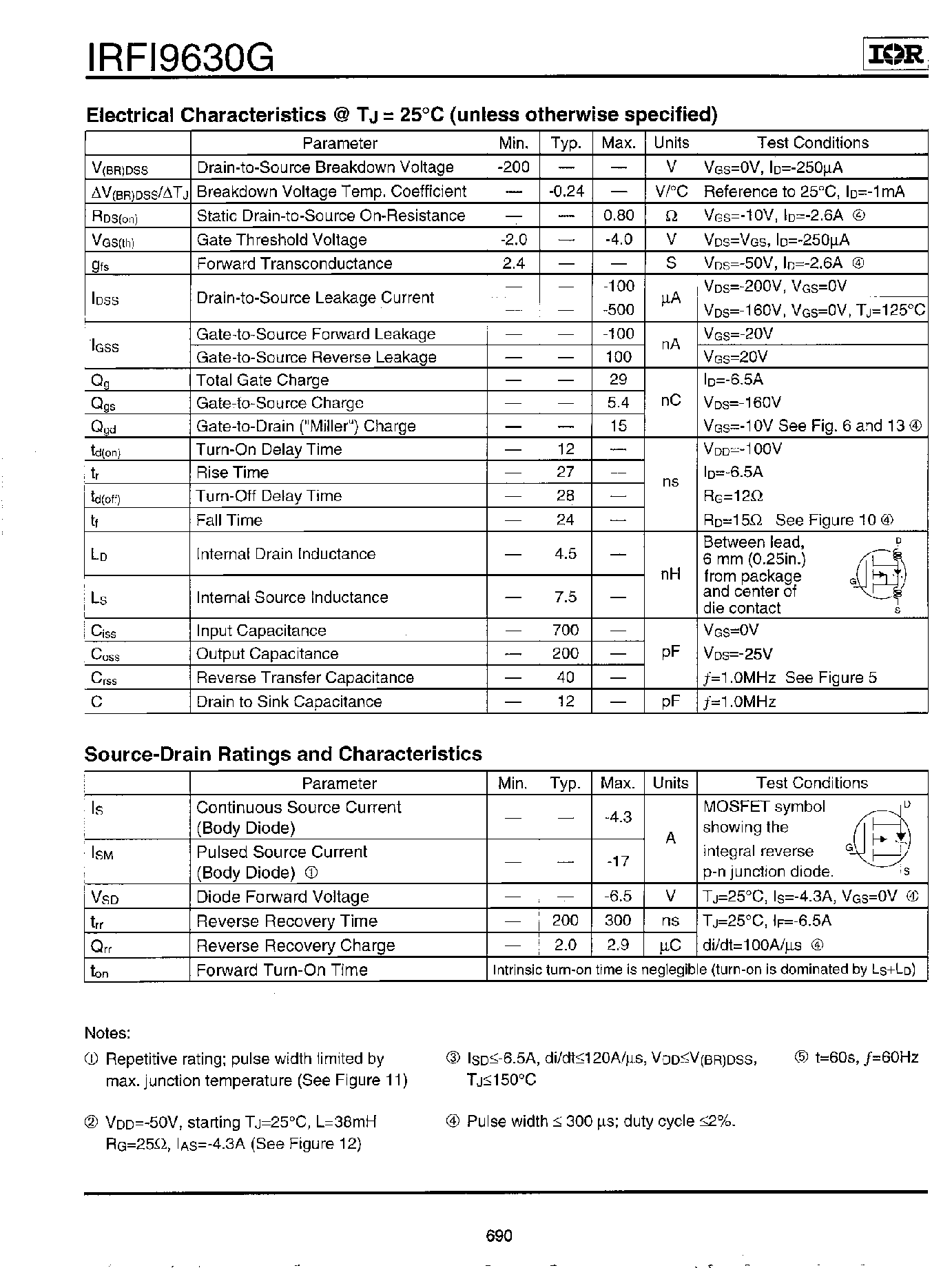 Даташит IRFI9630G - Power MOSFET(Vdss=-200V/ Rds(on)=0.80ohm/ Id=-4.3A) страница 2