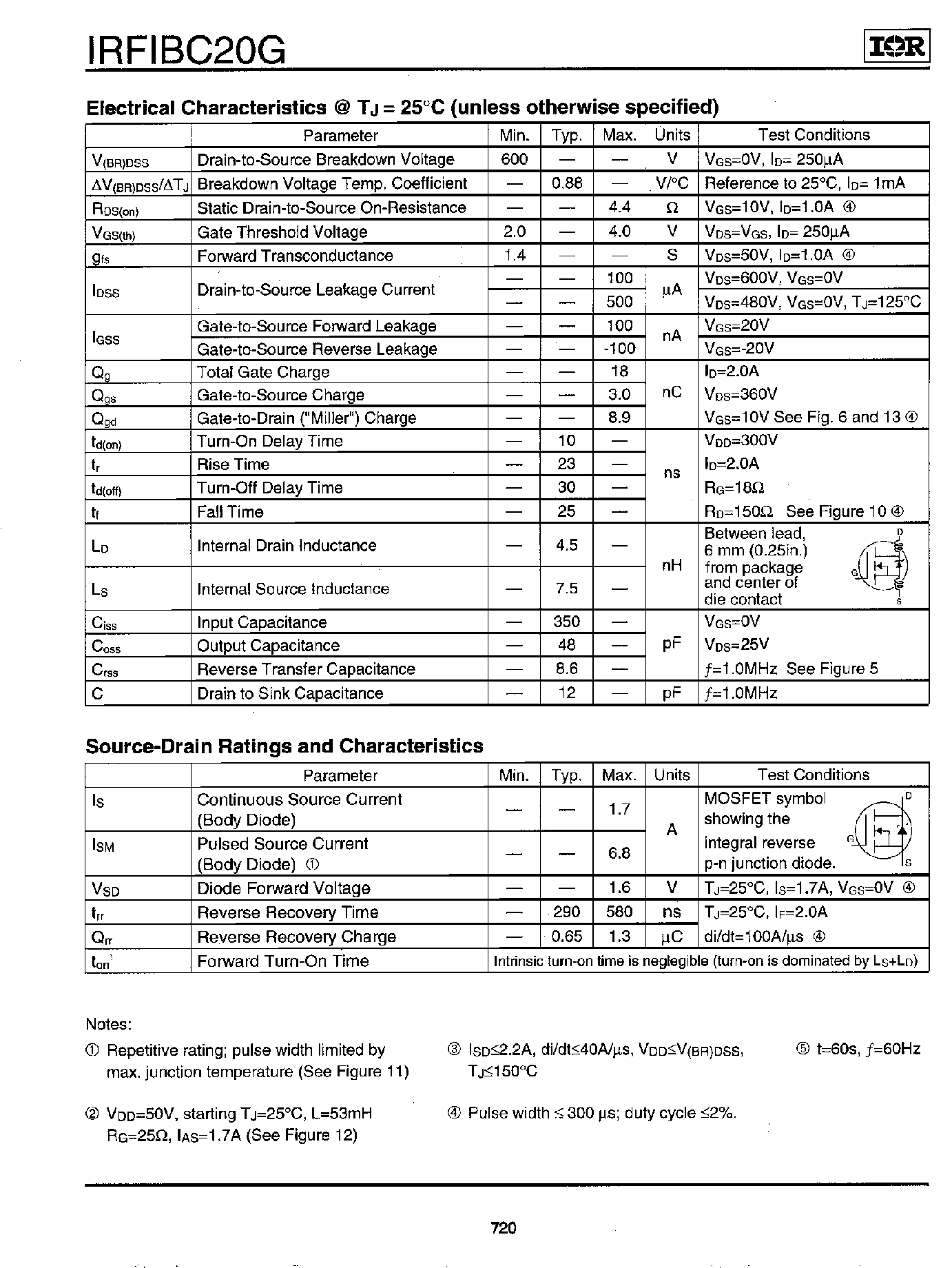Даташит на микросхему IRFIBC20 страница 2 Даташит IRFIBC20 - Power MOSFET(Vdss=600V/ Rds(on)=4.4ohm/ Id=1.7A) страница 2