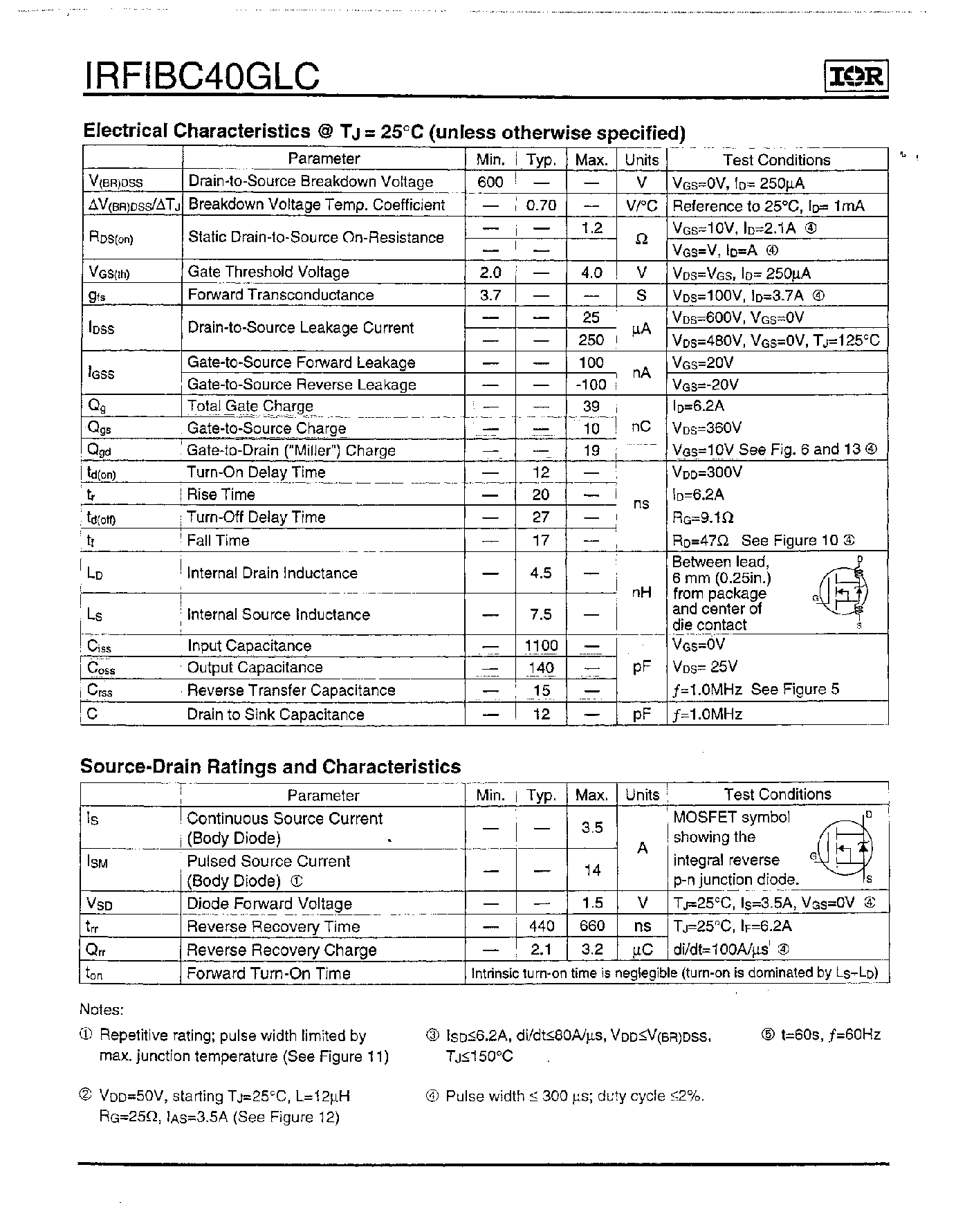 Datasheet IRFIBC40GLC - Power MOSFET(Vdss=600V/ Rds(on)=1.2ohm/ Id=3.5A) page 2