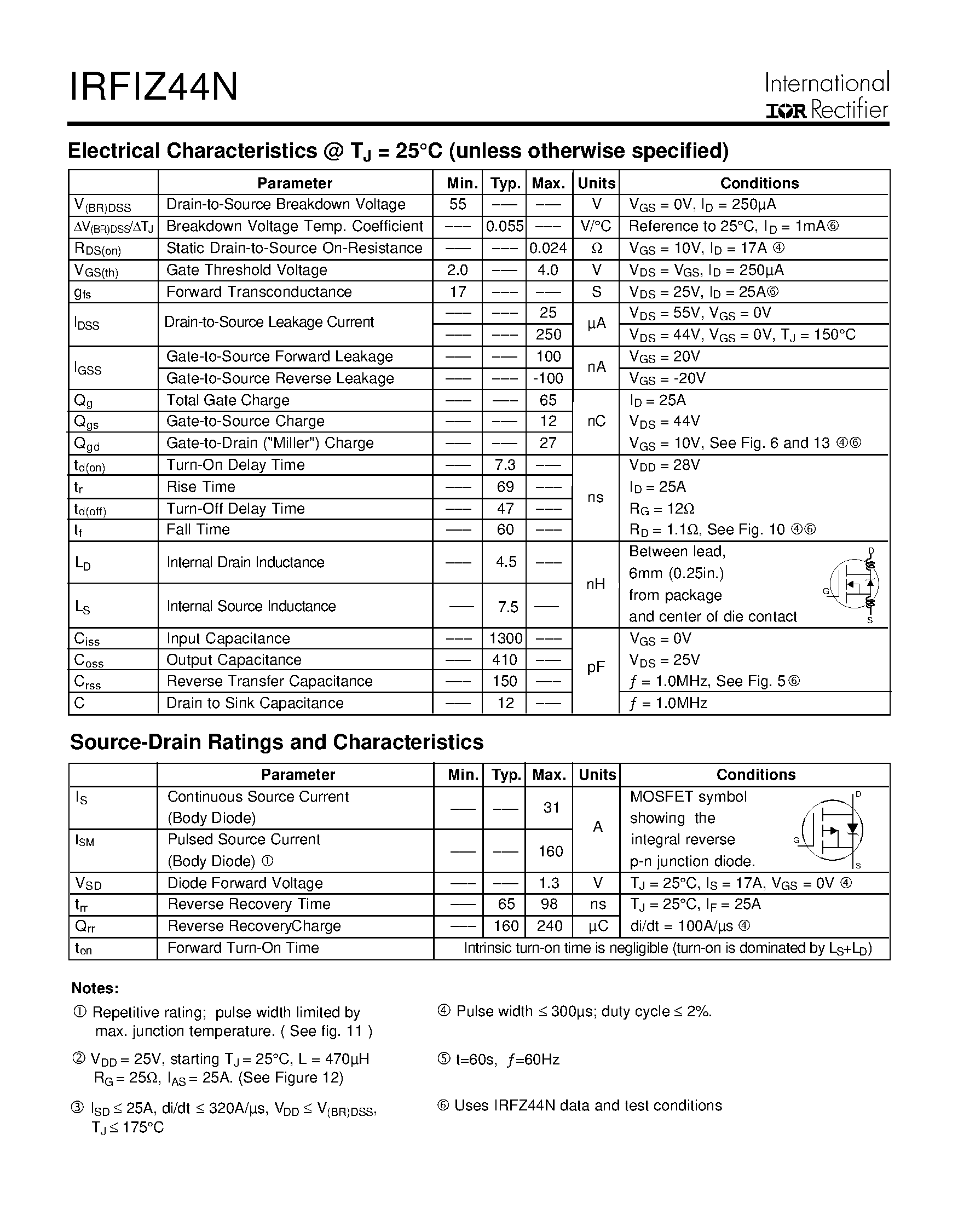 Datasheet IRFIZ44N - Power MOSFET(Vdss=55V/ Rds(on)=0.024ohm/ Id=31A) page 2