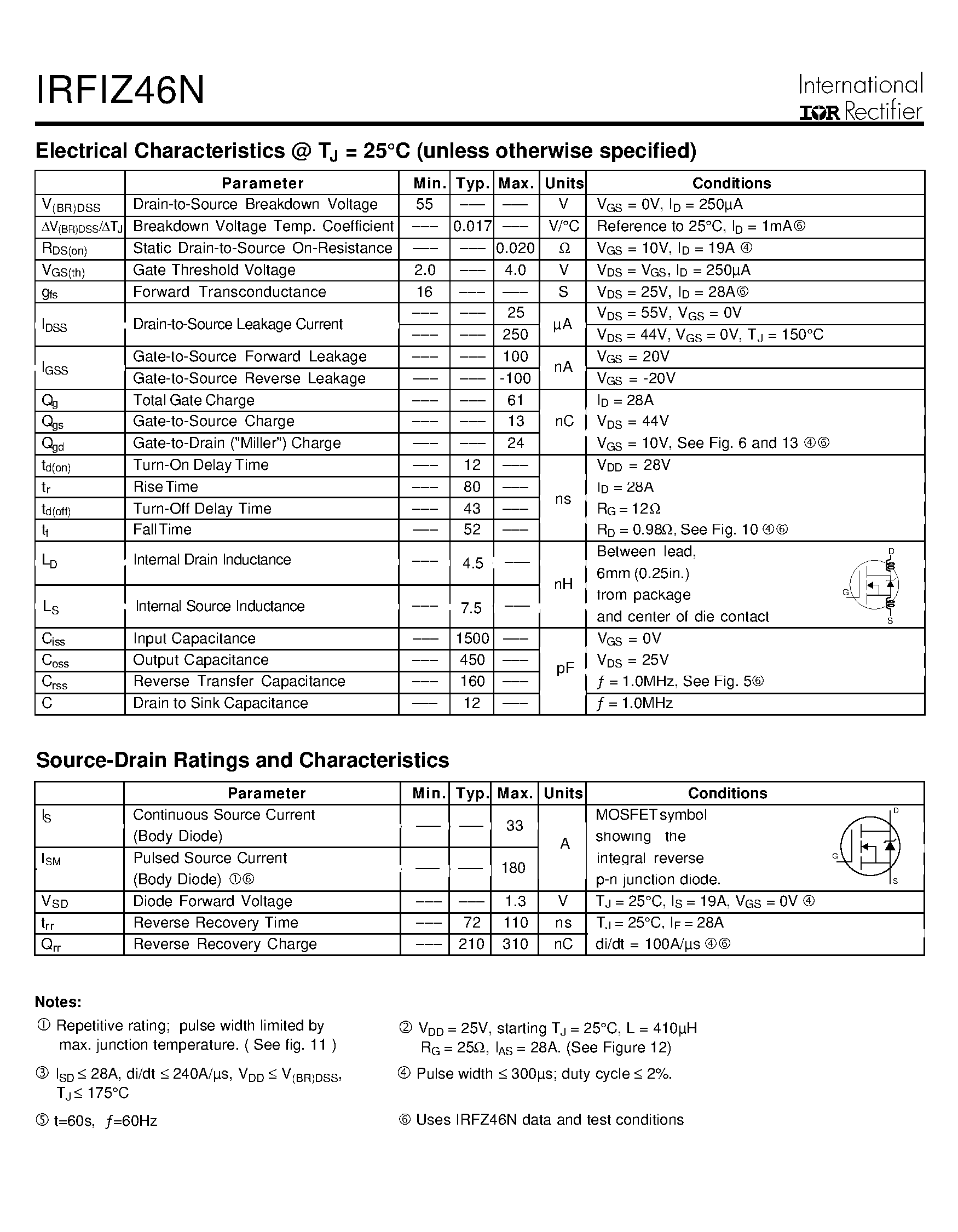 Datasheet IRFIZ46N - Power MOSFET(Vdss=55V/ Rds(on)=0.020ohm/ Id=33A) page 2