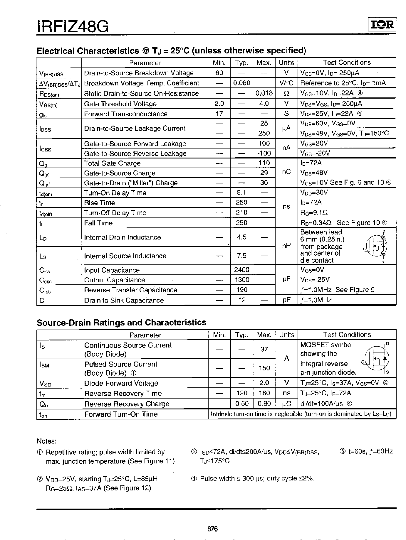Datasheet IRFIZ48G - Power MOSFET(Vdss=60V/ Rds(on)=0.018ohm/ Id=37A) page 2