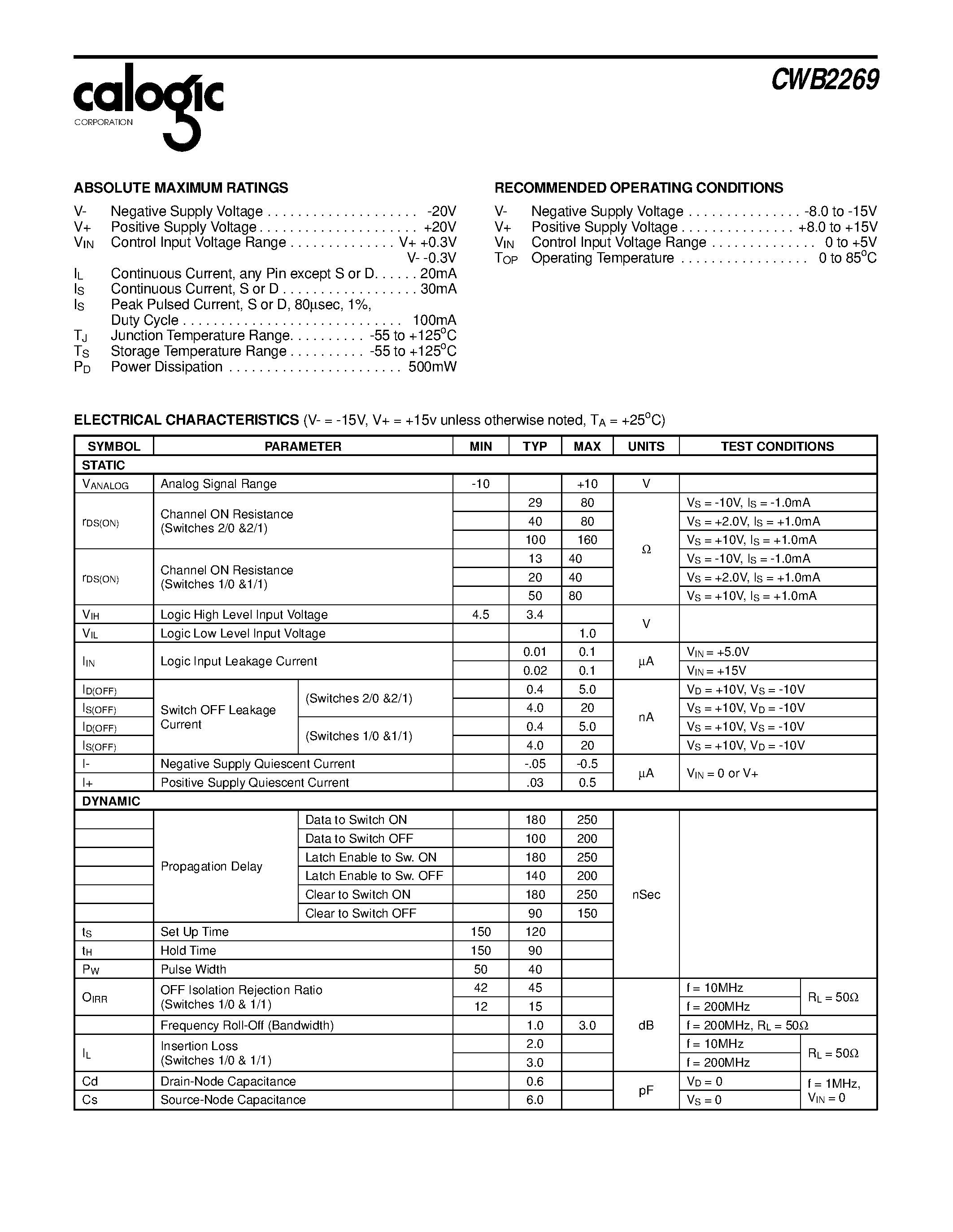 Datasheet XCWB2269 - CMOS/DMOS Wideband Dual SPDT Analog Switch page 2