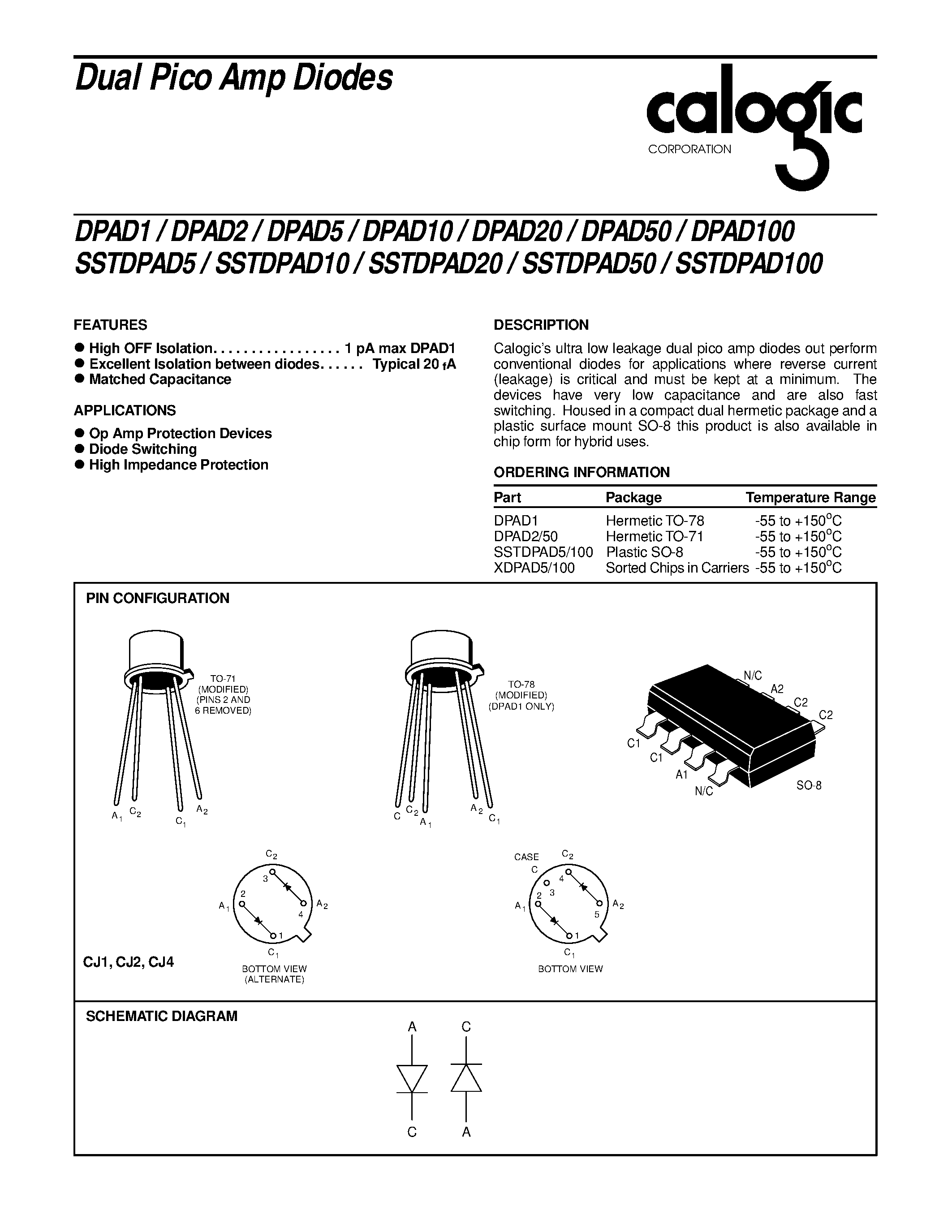 Datasheet XDPAD5100 - Dual Pico Amp Diodes page 1
