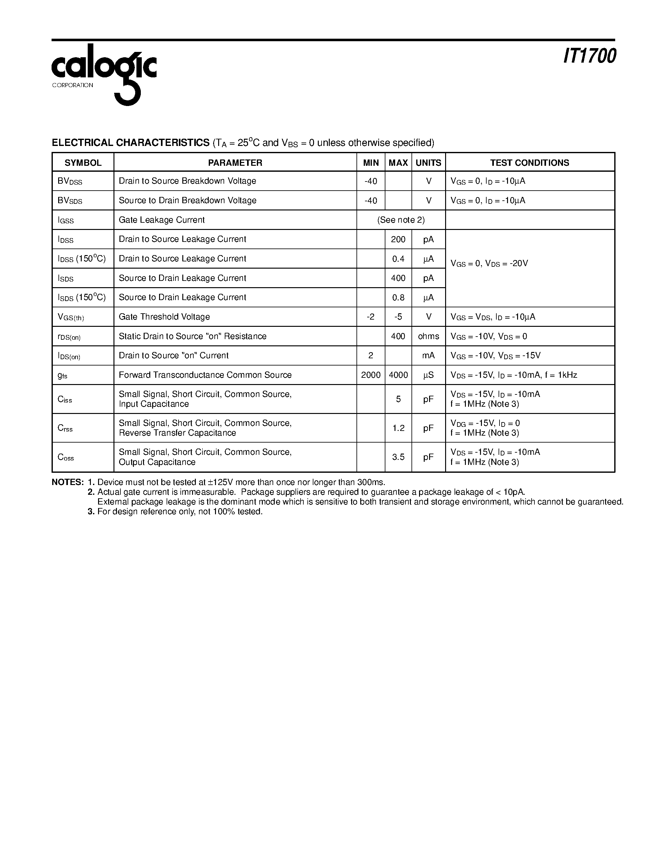 Datasheet XIT1700 page 2 Datasheet XIT1700 - P-Channel Enhancement Mode MOSFET General Purpose Amplifier page 2