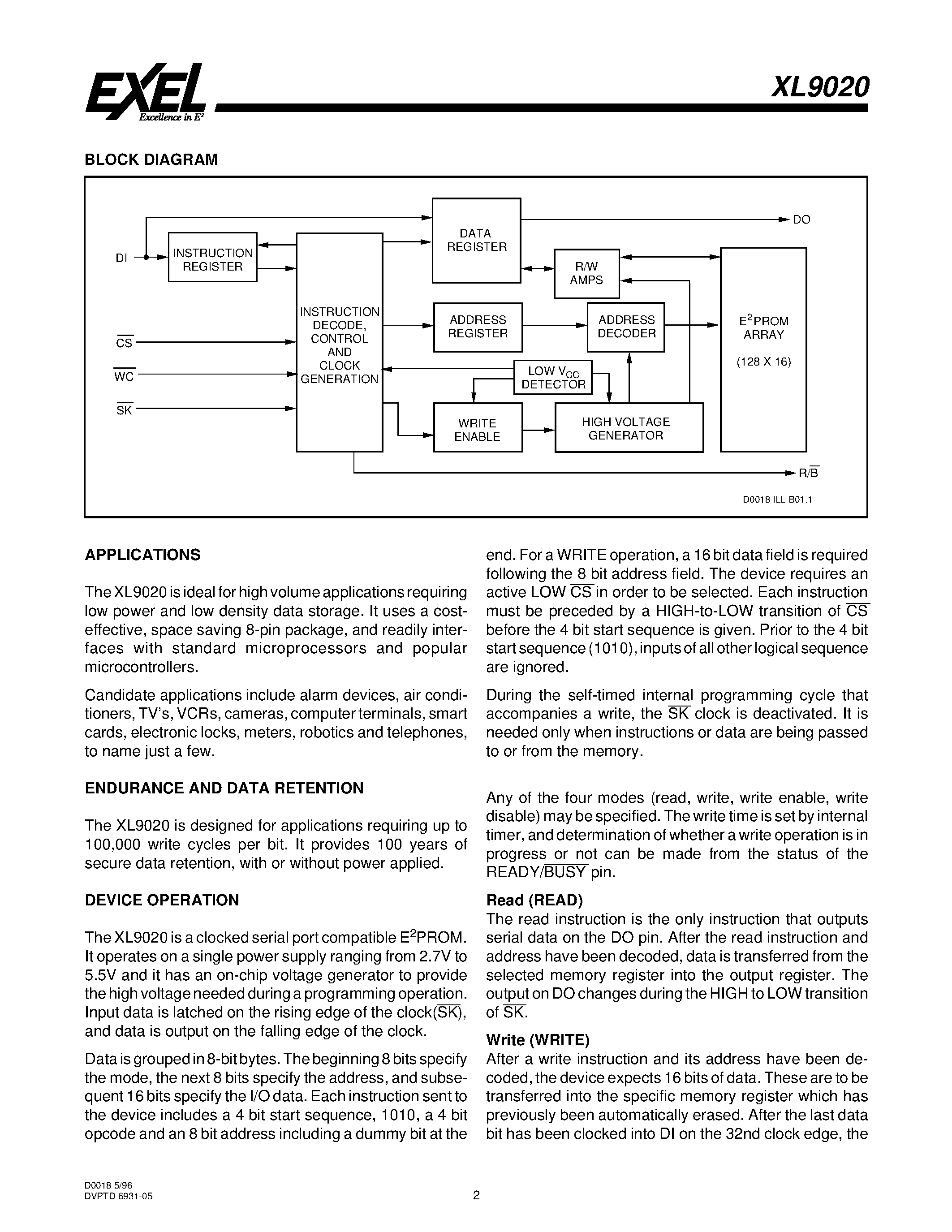 Datasheet XL9020F - 2/048-Bit Serial Electrically Erasable PROM 2.7 to 5.5 Volt Operation page 2