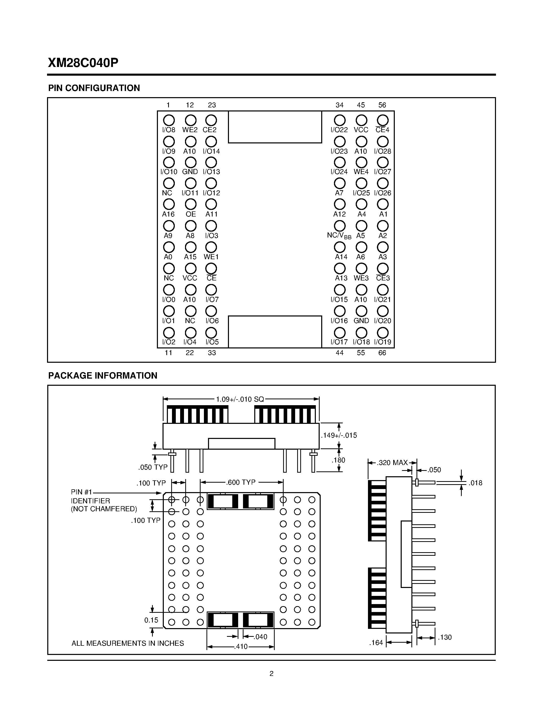 Даташит XM28C040PI-15 - High Density 5 Volt Byte Alterable Nonvolatile Memory Array страница 2