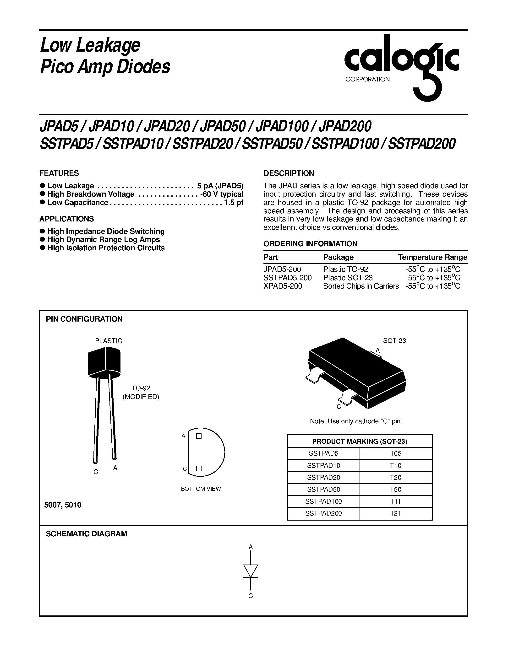 Datasheet XPAD5-200 - Low Leakage Pico Amp Diodes page 1