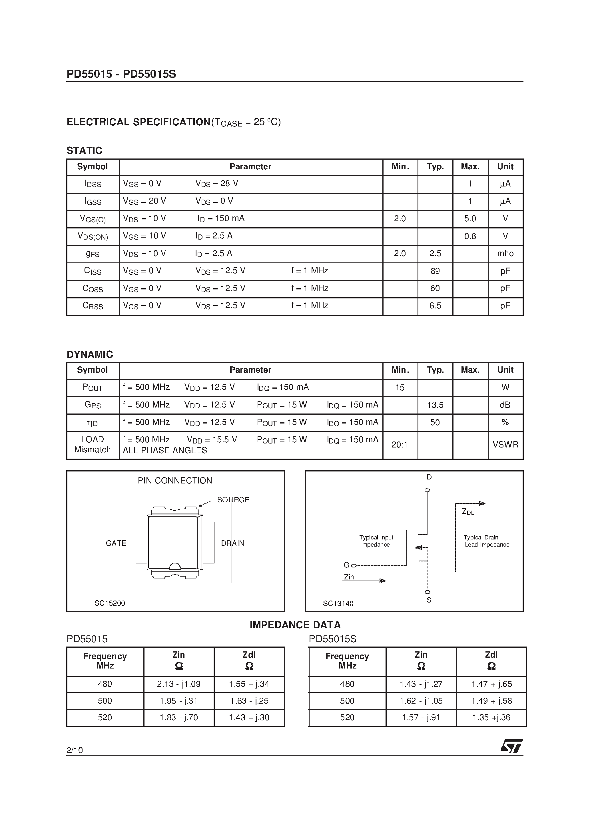 Datasheet XPD55015 - RF POWER TRANSISTORS The LdmoST Plastic FAMILY page 2