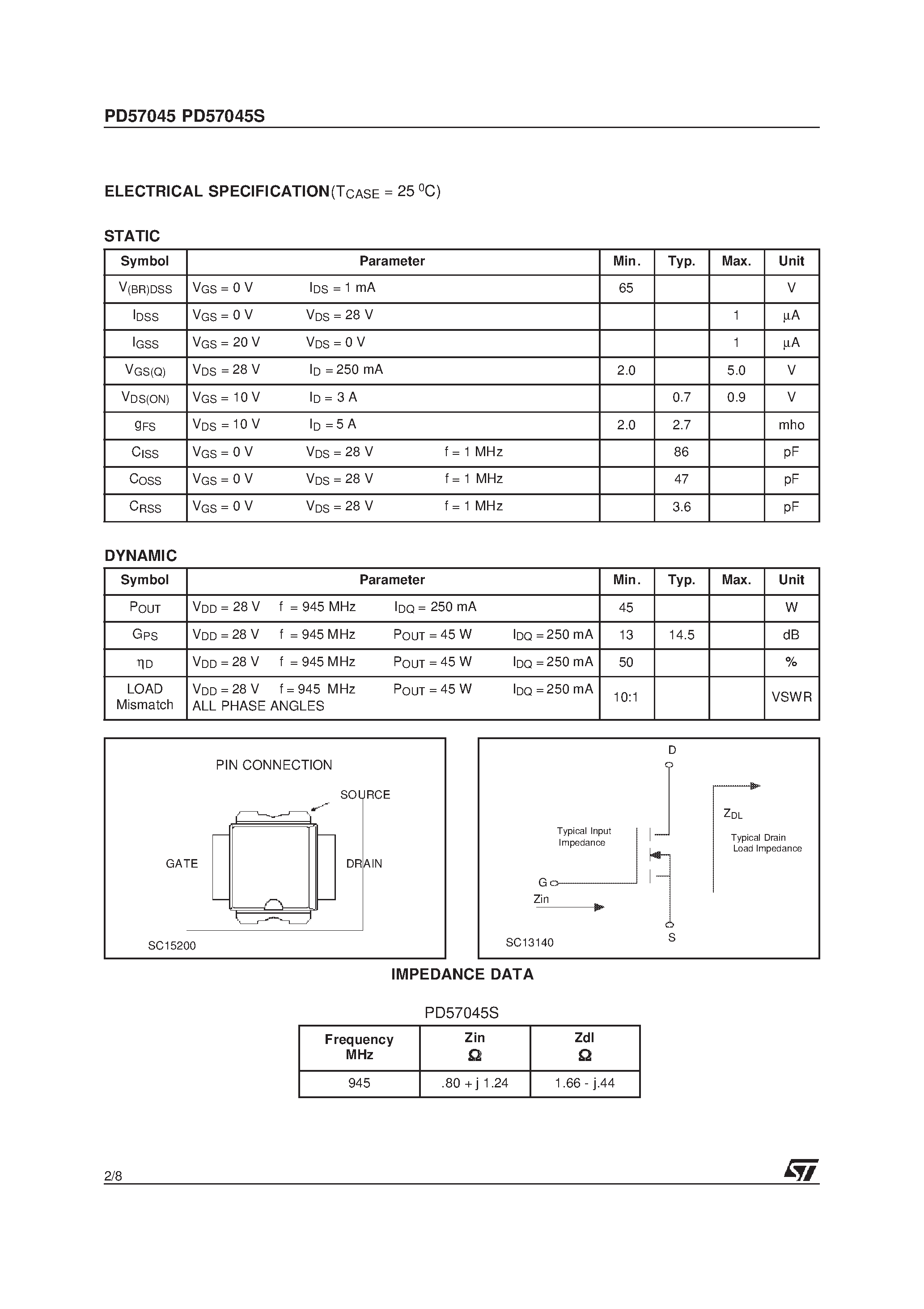 Datasheet XPD57045S - RF POWER TRANSISTORS The LdmoST Plastic FAMILY page 2
