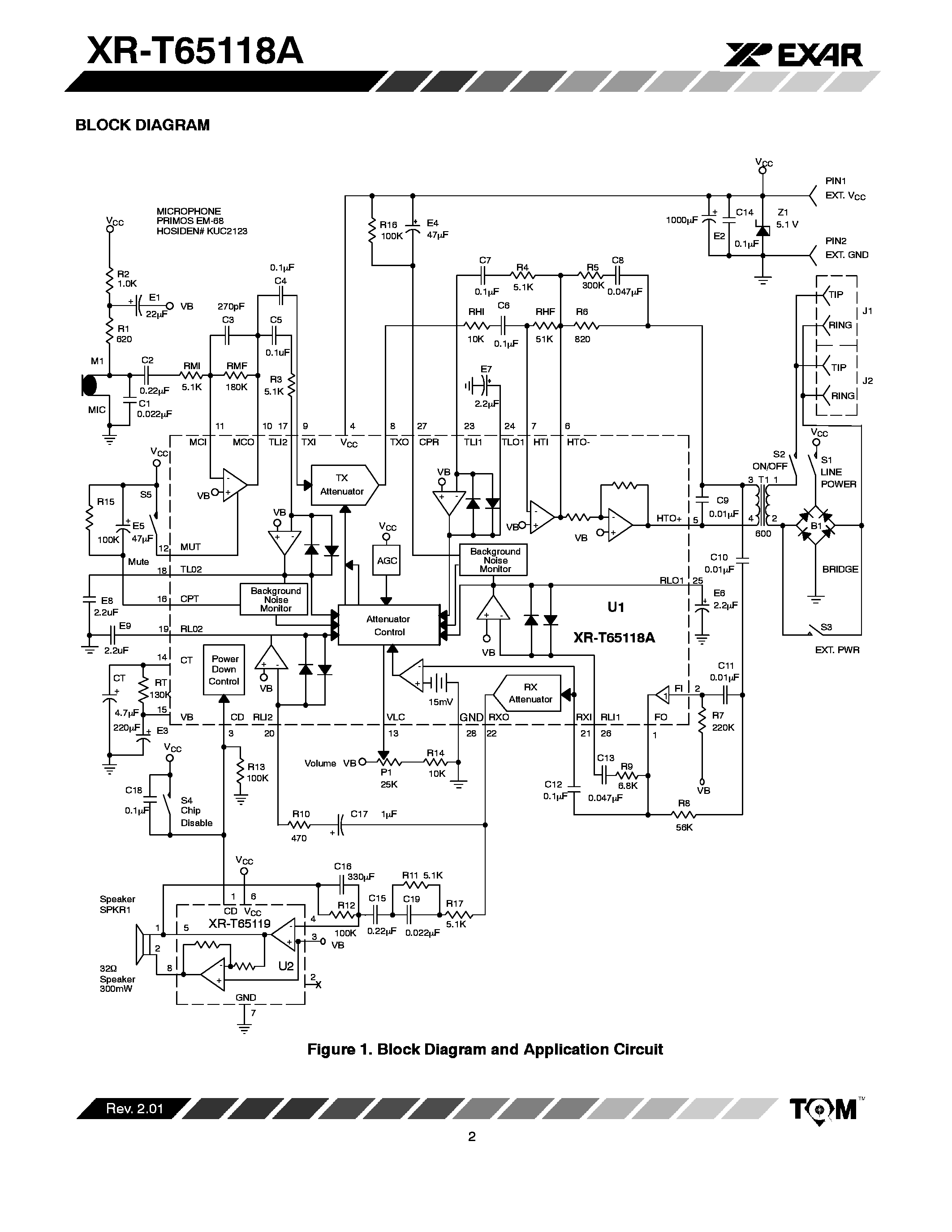 Datasheet XR-T65118A - VOICE SWITCHED SPEAKER PHONE CIRCUIT page 2