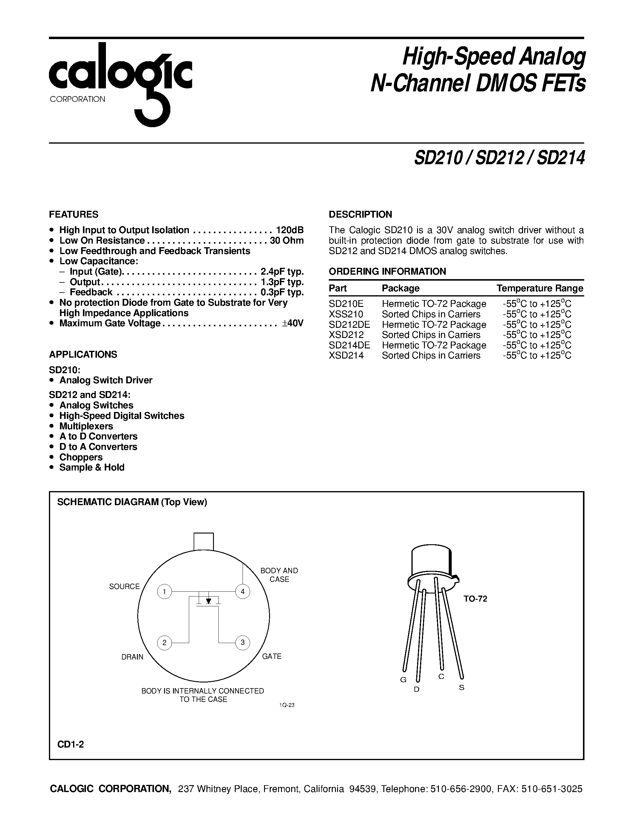 Datasheet XSD212 - High-Speed Analog N-Channel DMOS FETs page 1