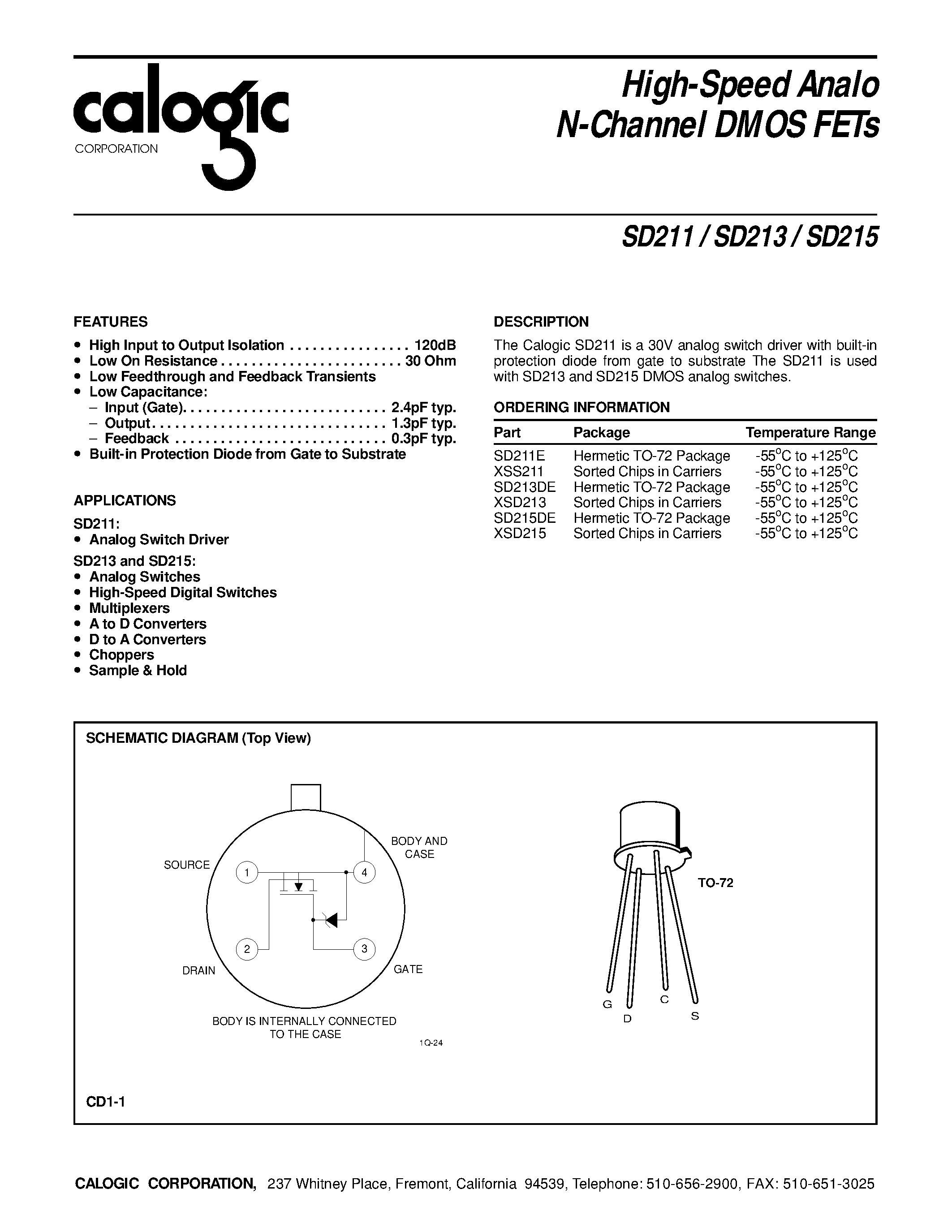 Datasheet XSD213 - High-Speed Analo N-Channel DMOS FETs page 1