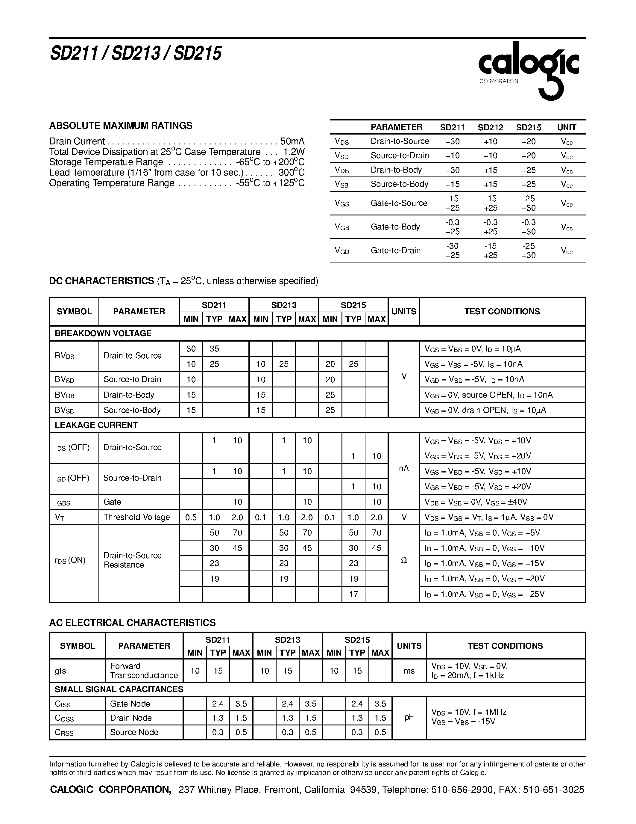 Datasheet XSD213 - High-Speed Analo N-Channel DMOS FETs page 2