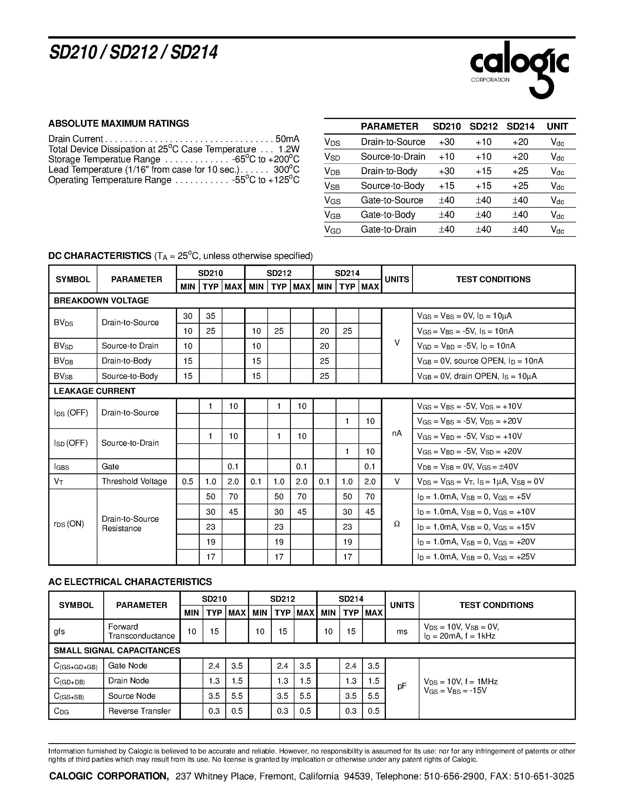 Datasheet XSD214 - High-Speed Analog N-Channel DMOS FETs page 2