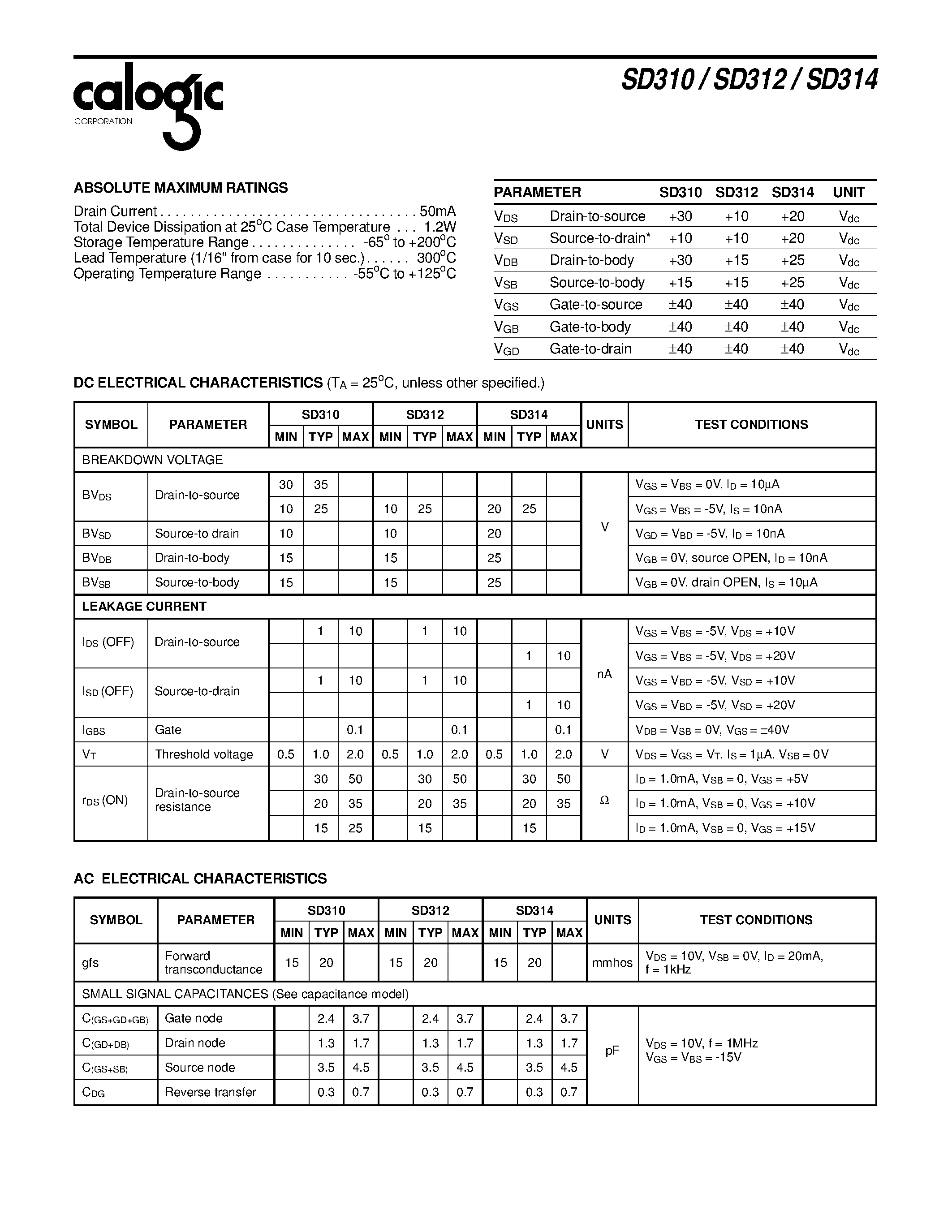 Datasheet XSD310 - High-Speed Analog N-Channel DMOS FETs Improved On -Resistance page 2