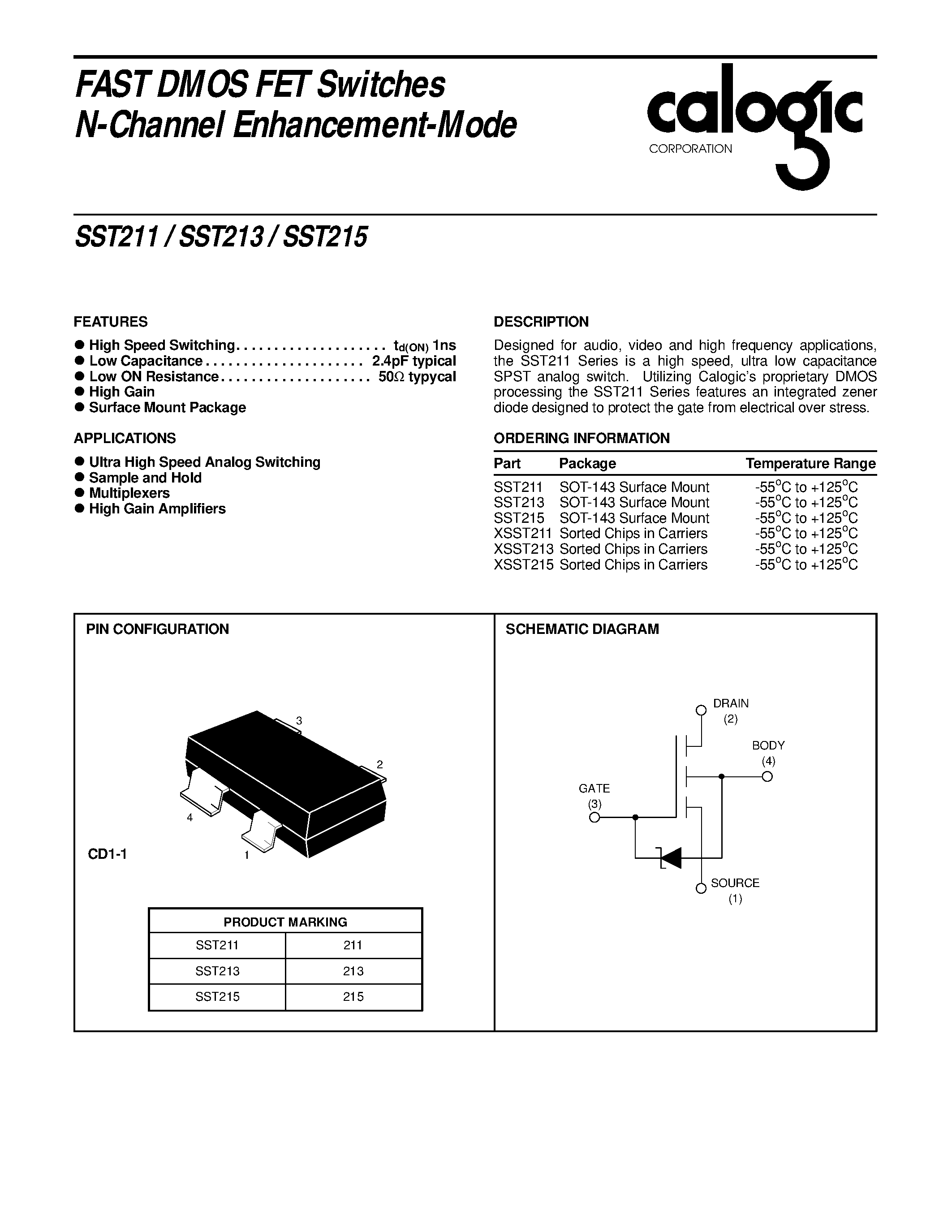Даташит XSST211 - FAST DMOS FET Switches N-Channel Enhancement-Mode страница 1