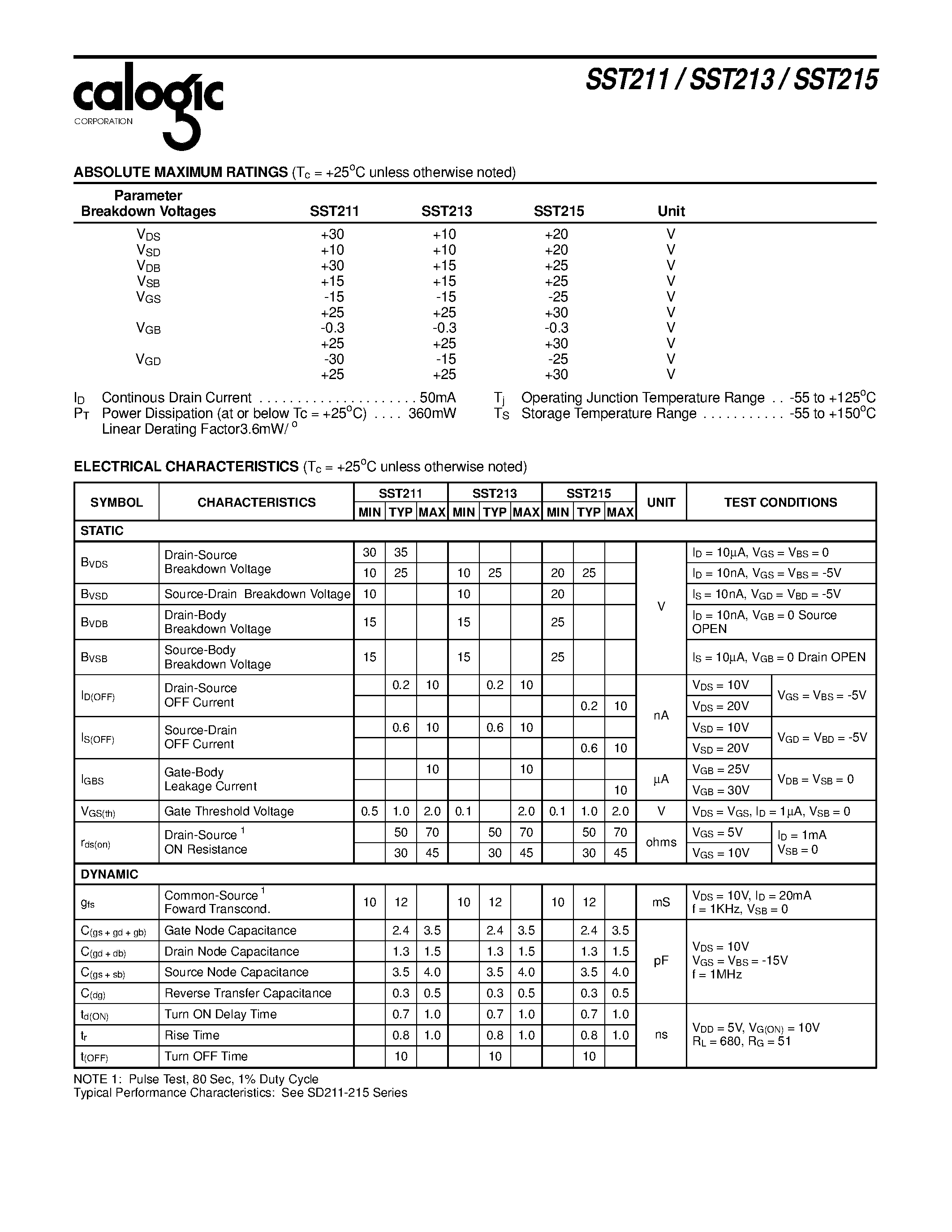 Даташит XSST211 - FAST DMOS FET Switches N-Channel Enhancement-Mode страница 2