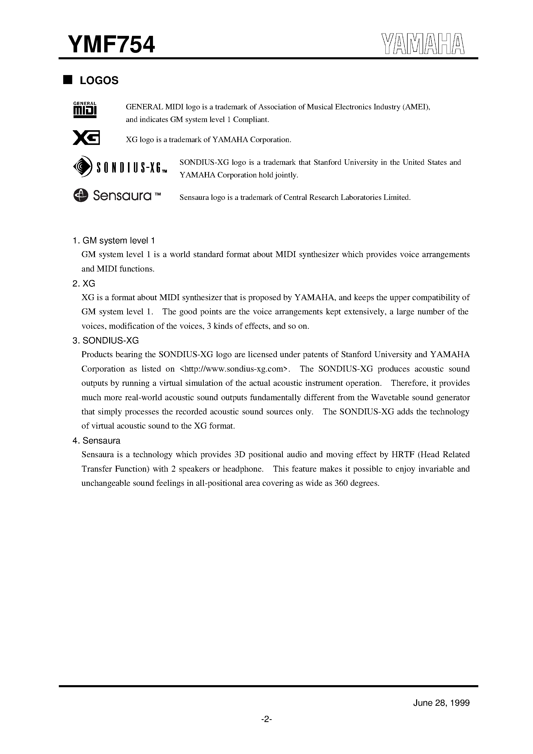 Даташит на микросхему YMF754-R страница 2 Даташит YMF754-R - DS-1E страница 2