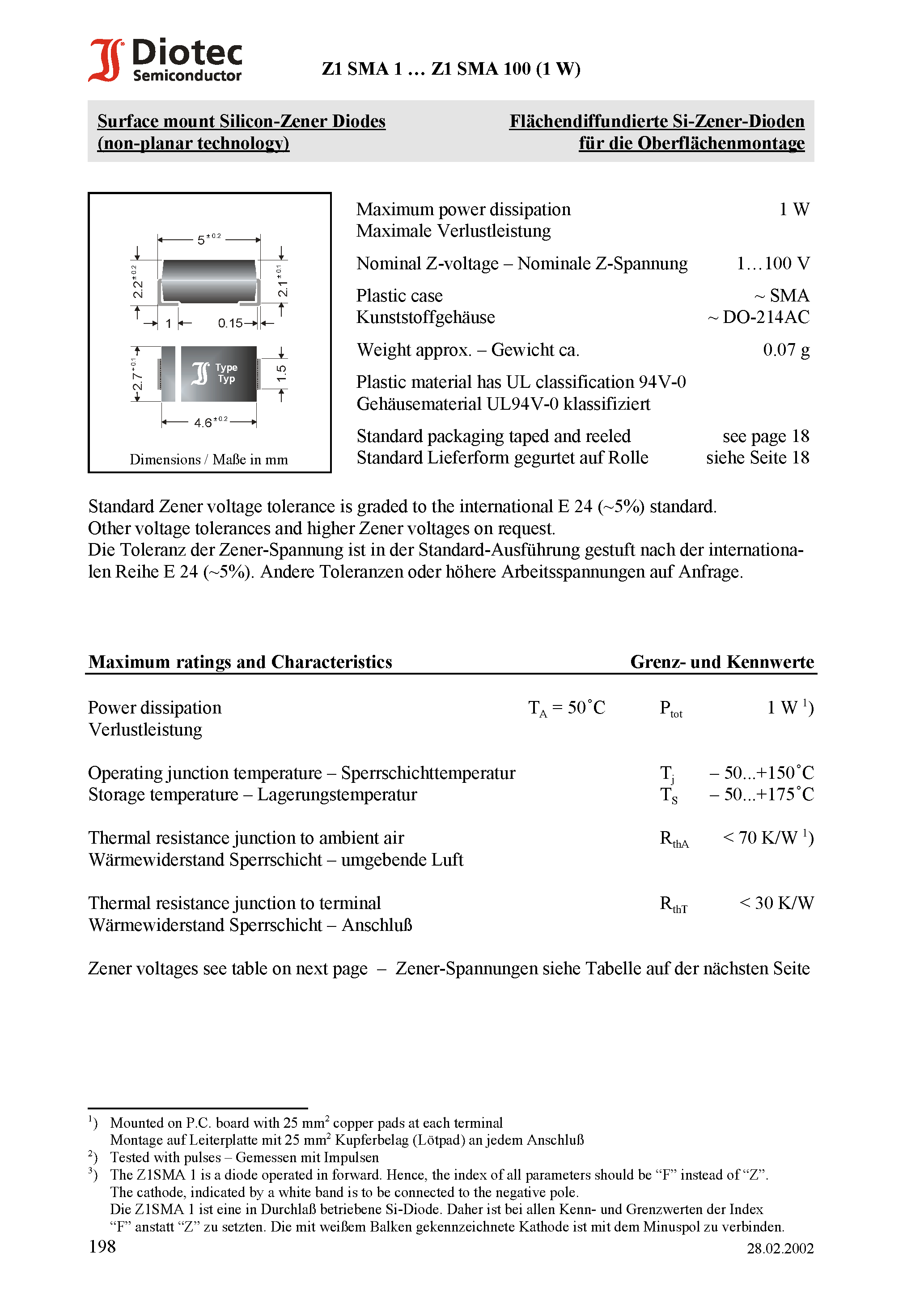 Datasheet Z1SMA4.3 page 1 Datasheet Z1SMA4.3 - Surface mount Silicon-Zener Diodes (non-planar technology) page 1