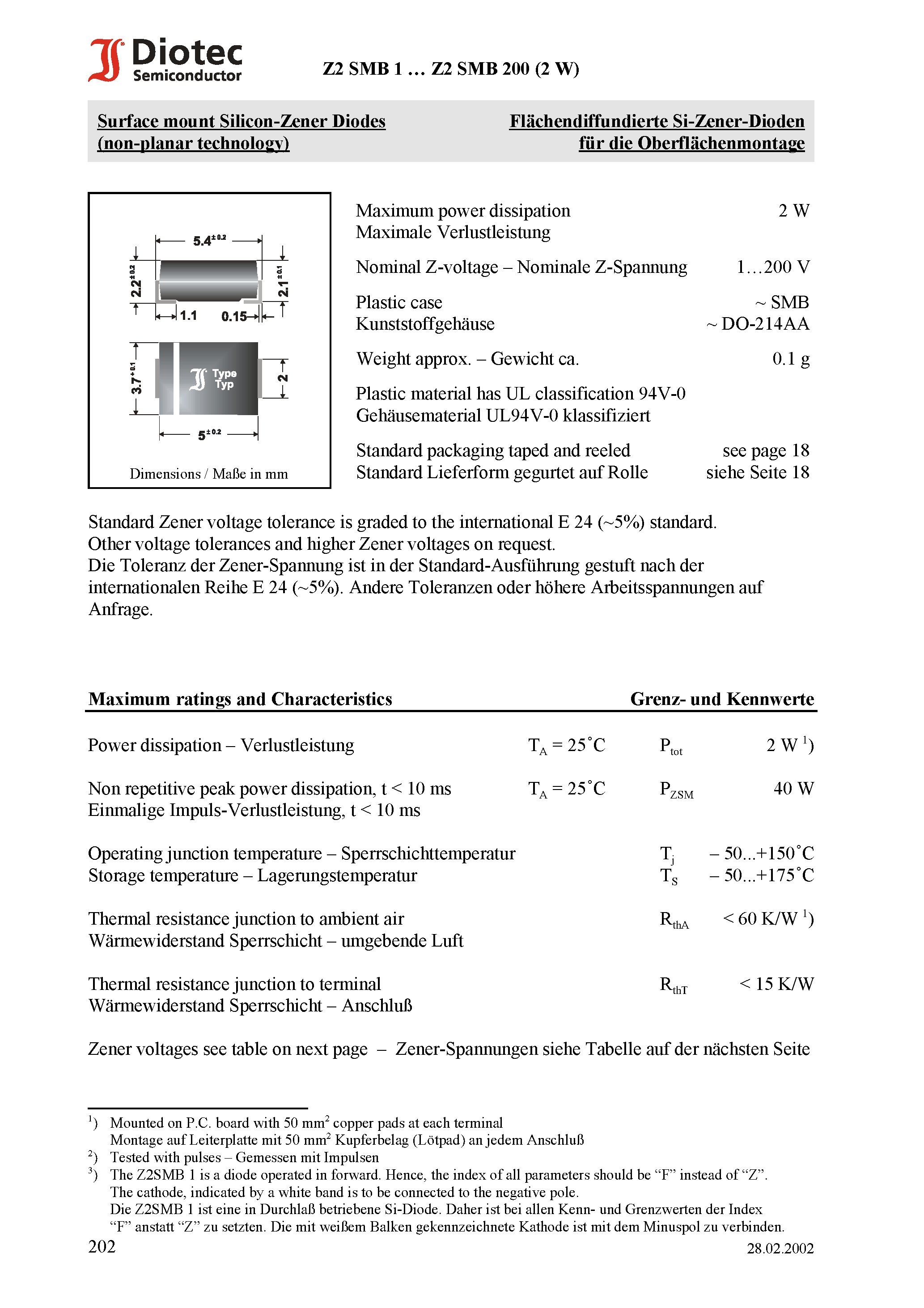 Datasheet Z2SMB62 - Surface mount Silicon-Zener Diodes (non-planar technology) page 1