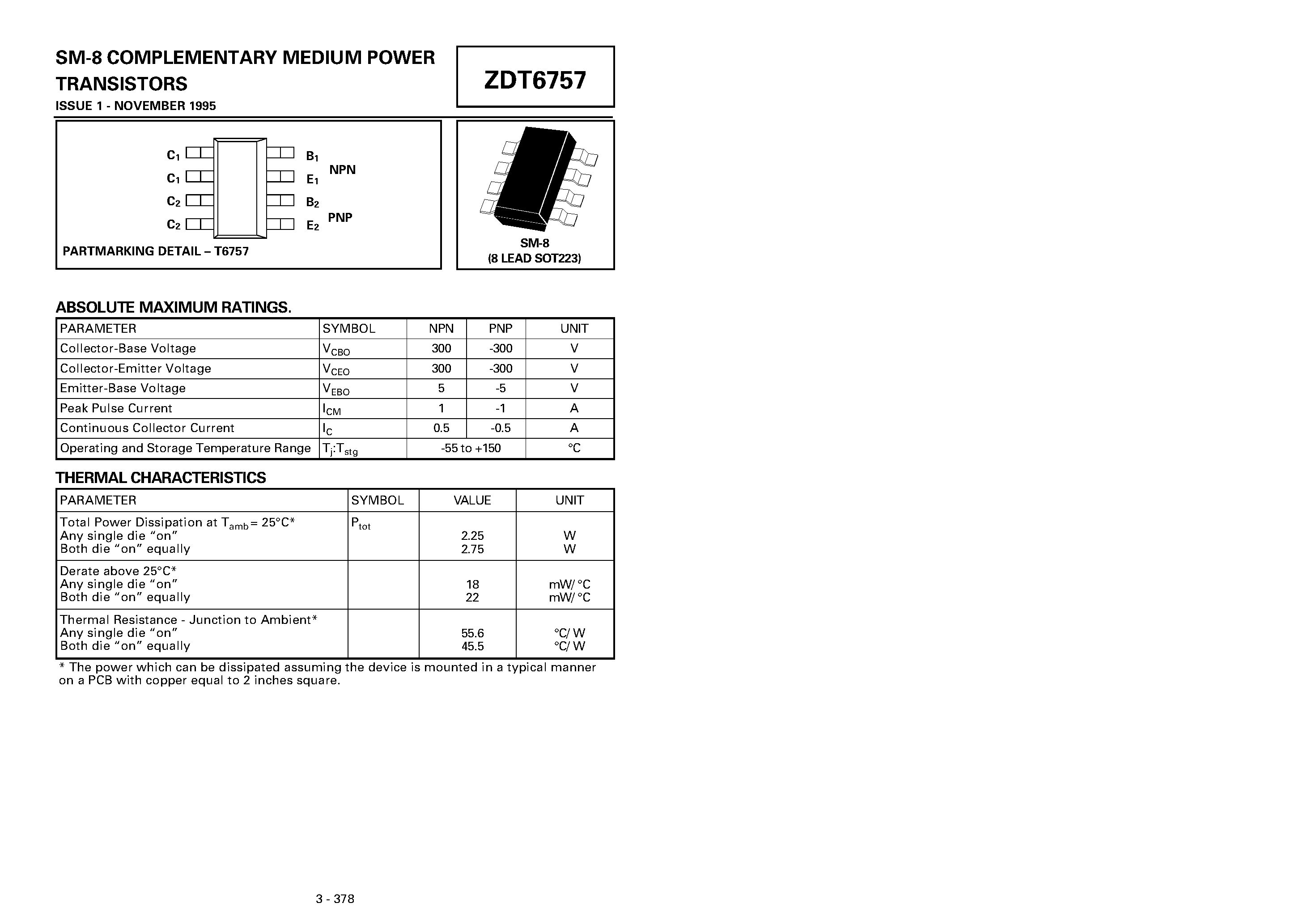 Datasheet ZDT6757 - COMPLEMENTARY MEDIUM POWER TRANSISTORS page 1