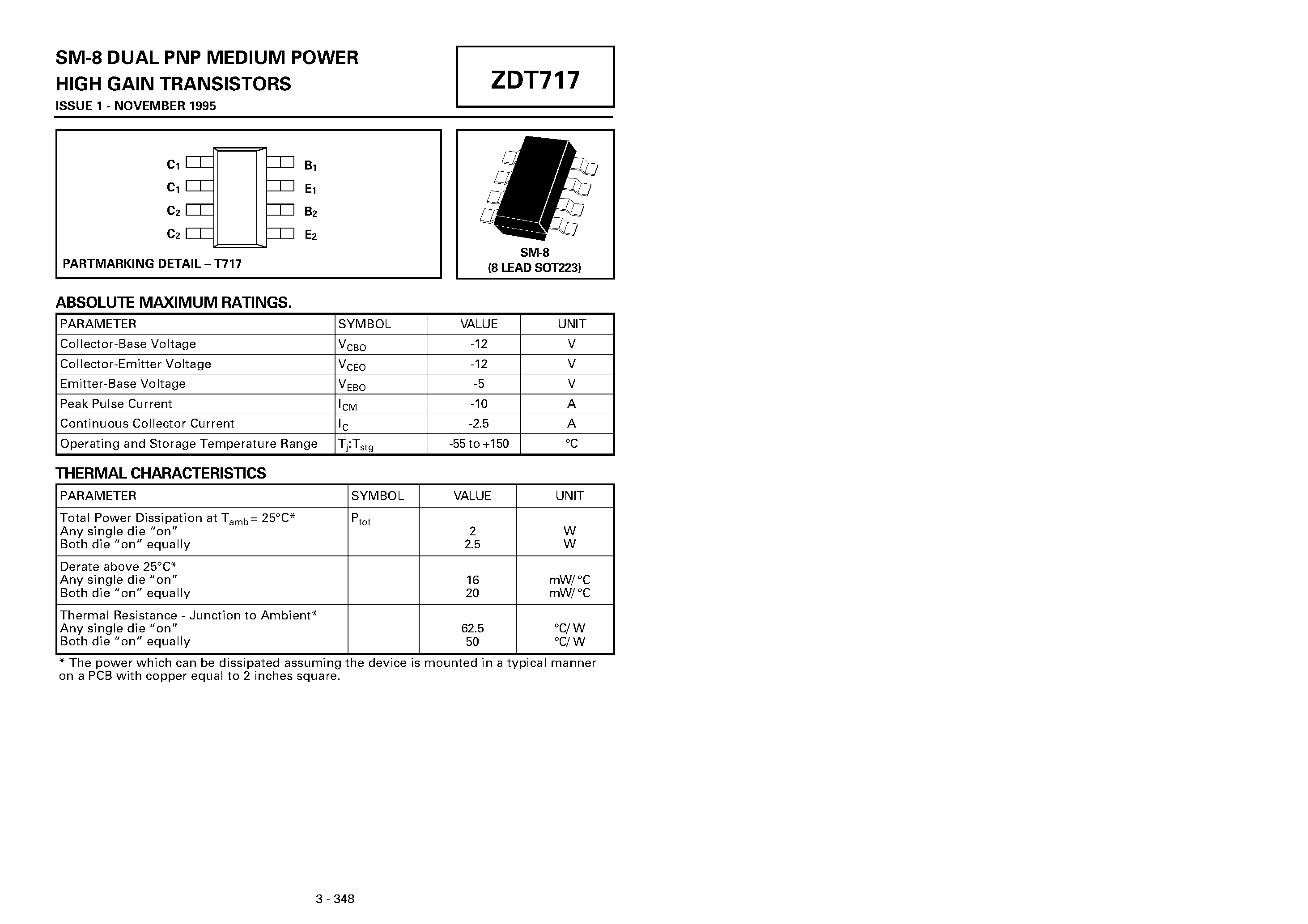 Datasheet ZDT717 - DUAL PNP MEDIUM POWER HIGH GAIN TRANSISTORS page 1