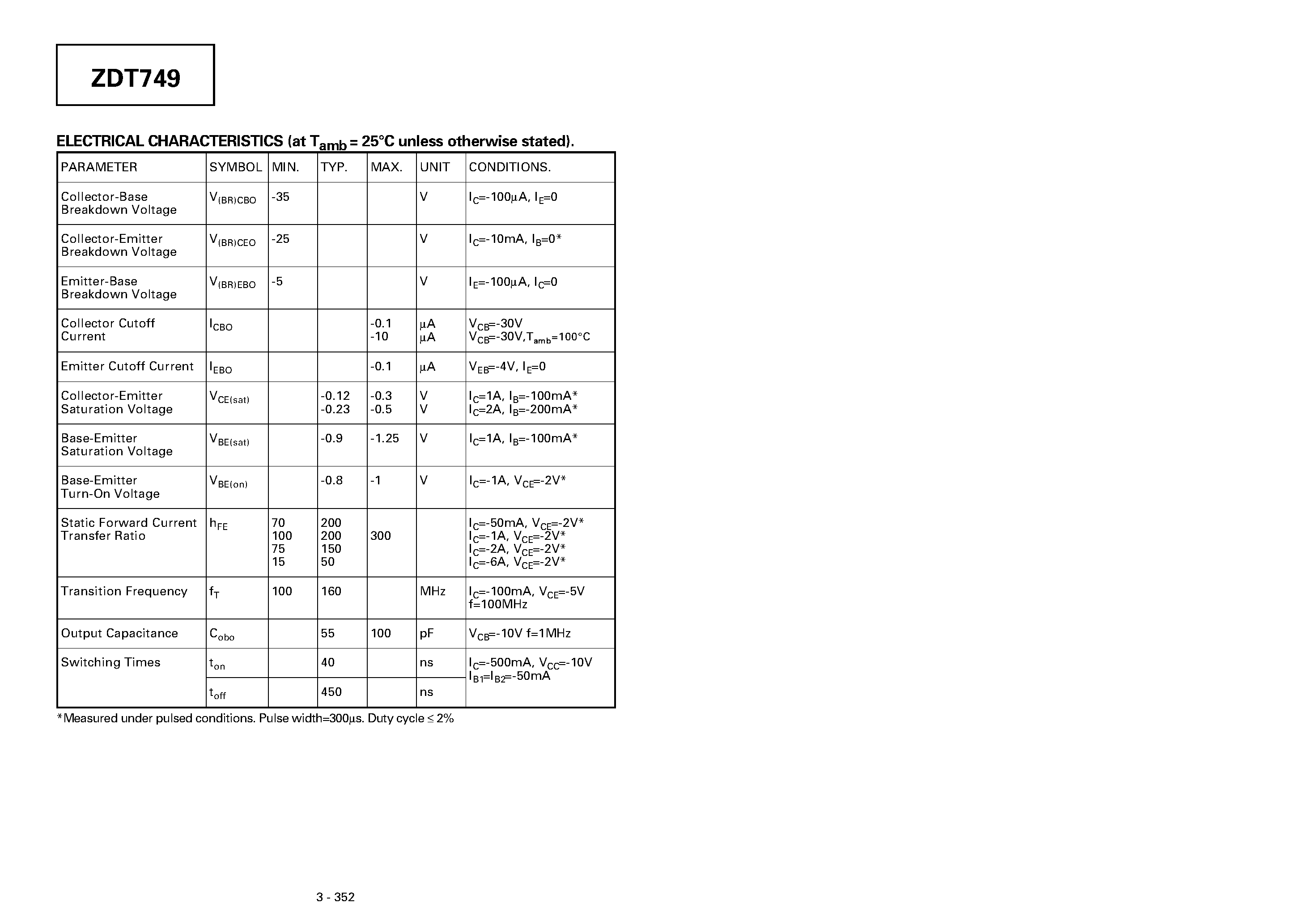 Datasheet ZDT749 - DUAL PNP MEDIUM POWER TRANSISTORS page 2
