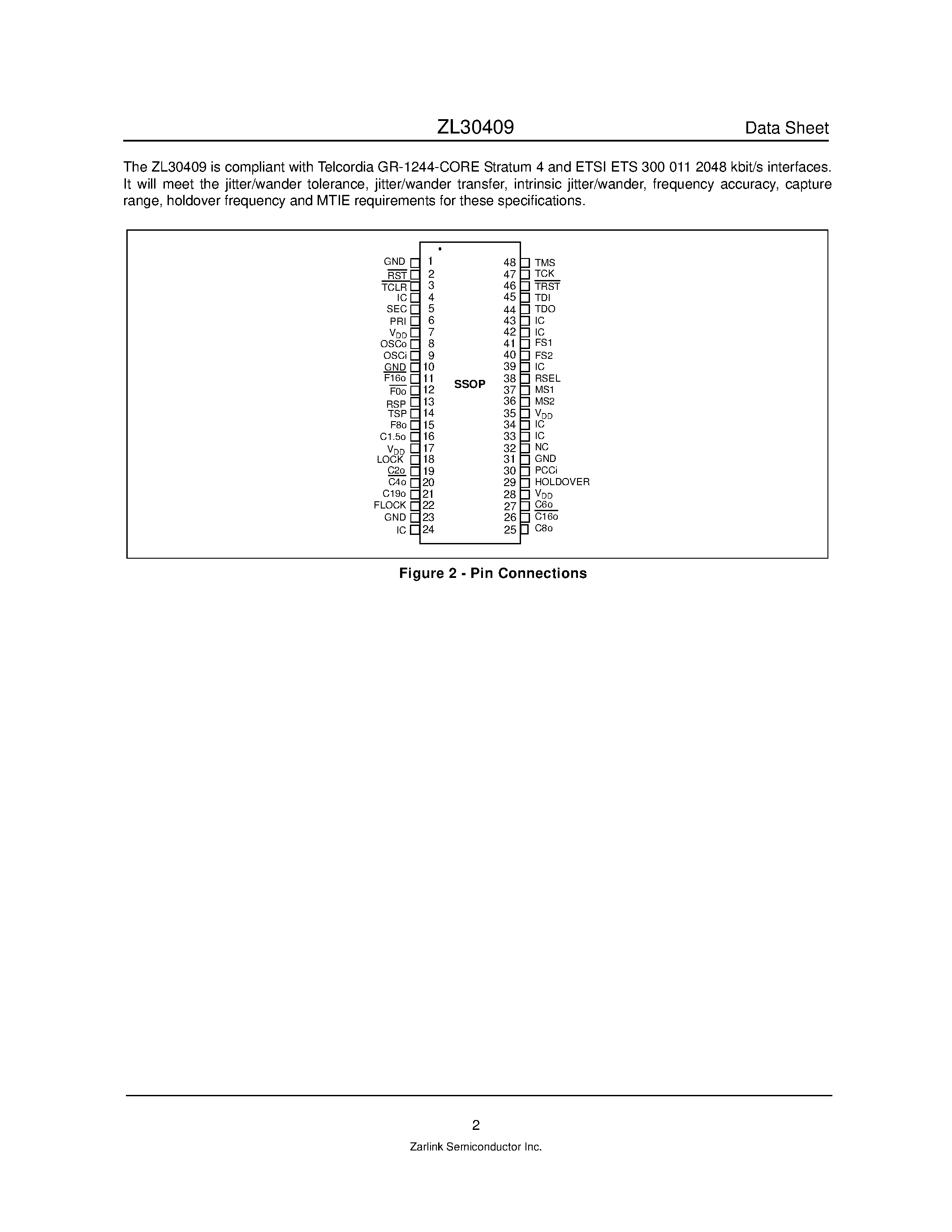 Datasheet ZL30409 - T1/E1 System Synchronizer with Stratum 3 Holdover page 2