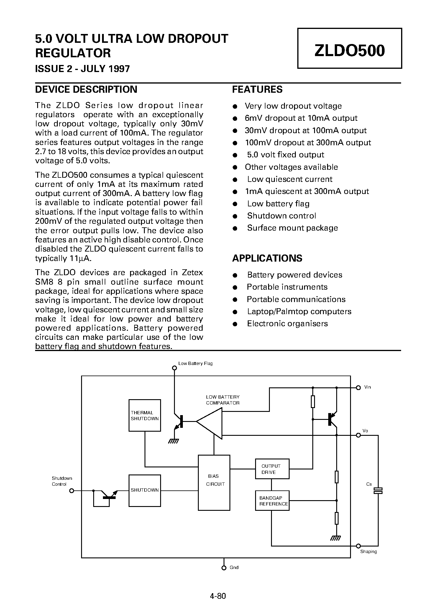 Даташит ZLDO500T8 - 5.0 VOLT ULTRA LOW DROPOUT REGULATOR страница 1