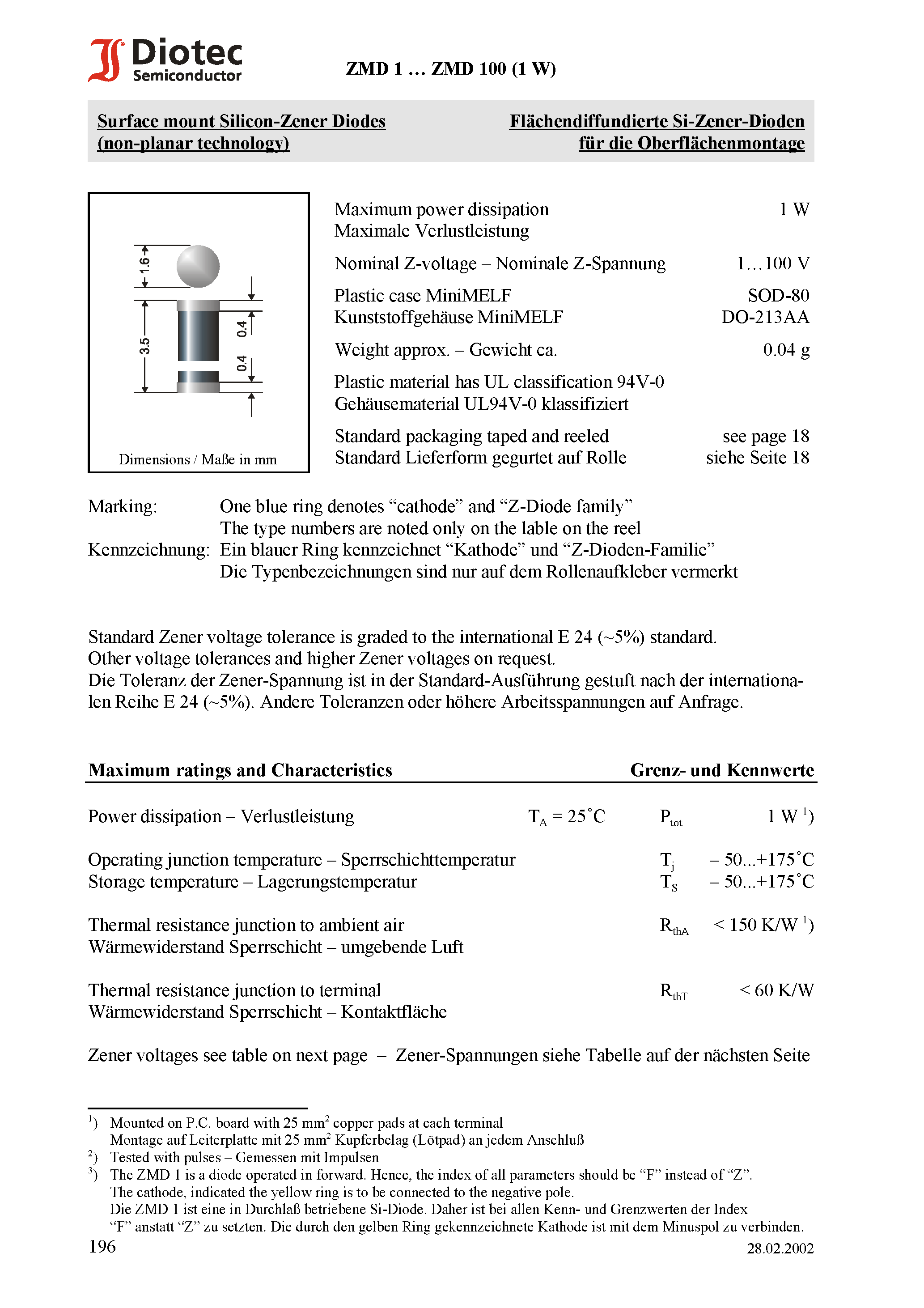 Datasheet ZMD36 - Surface mount Silicon-Zener Diodes (non-planar technology) page 1