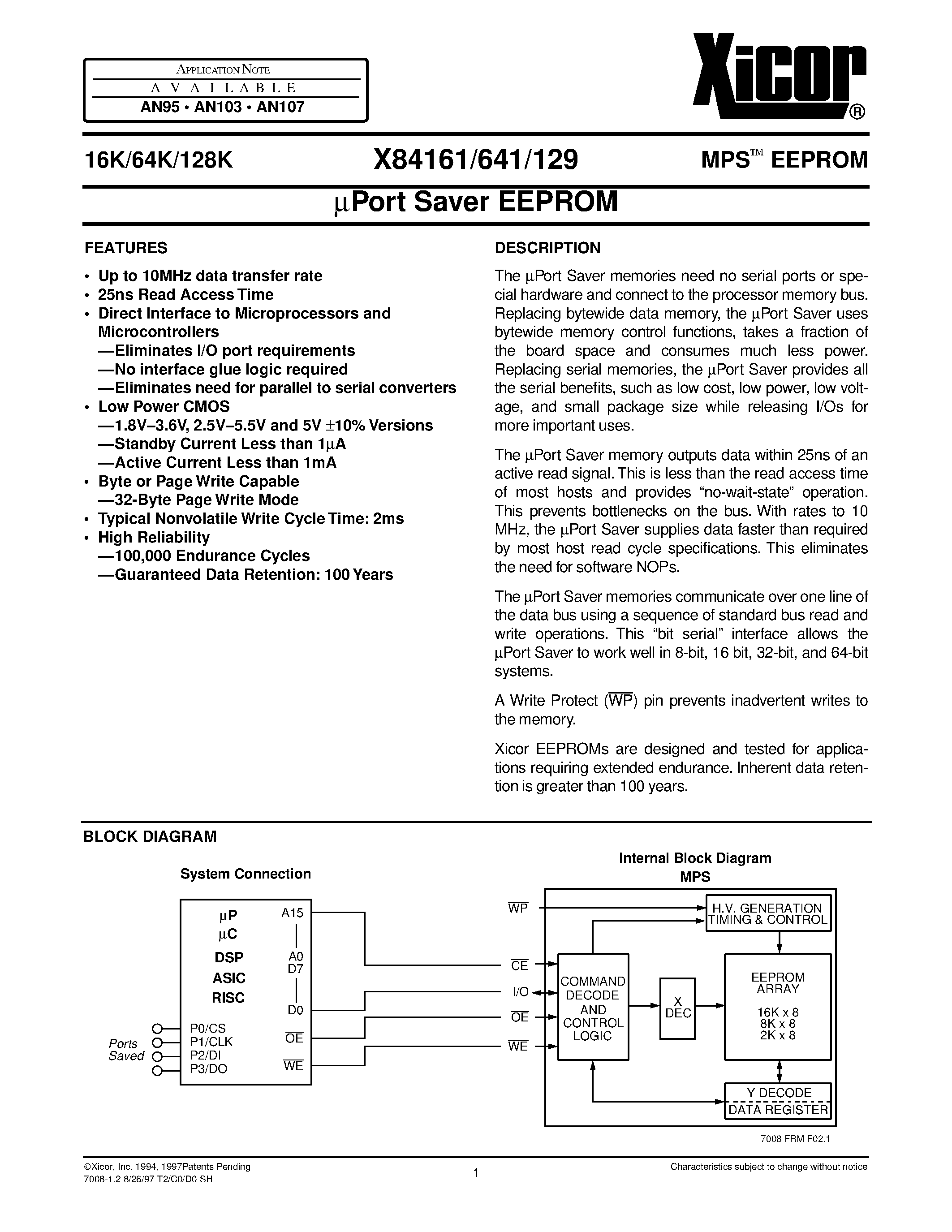 Datasheet X84641S8-2.5 - uPort Saver EEPROM page 1