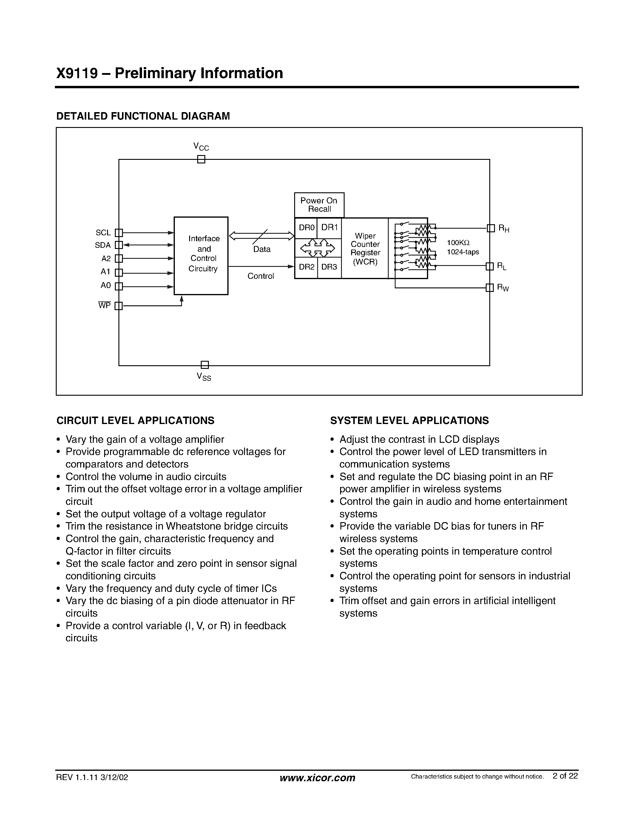 Datasheet X9119TB15I-2.7 - Single Digitally-Controlled Potentiometer page 2